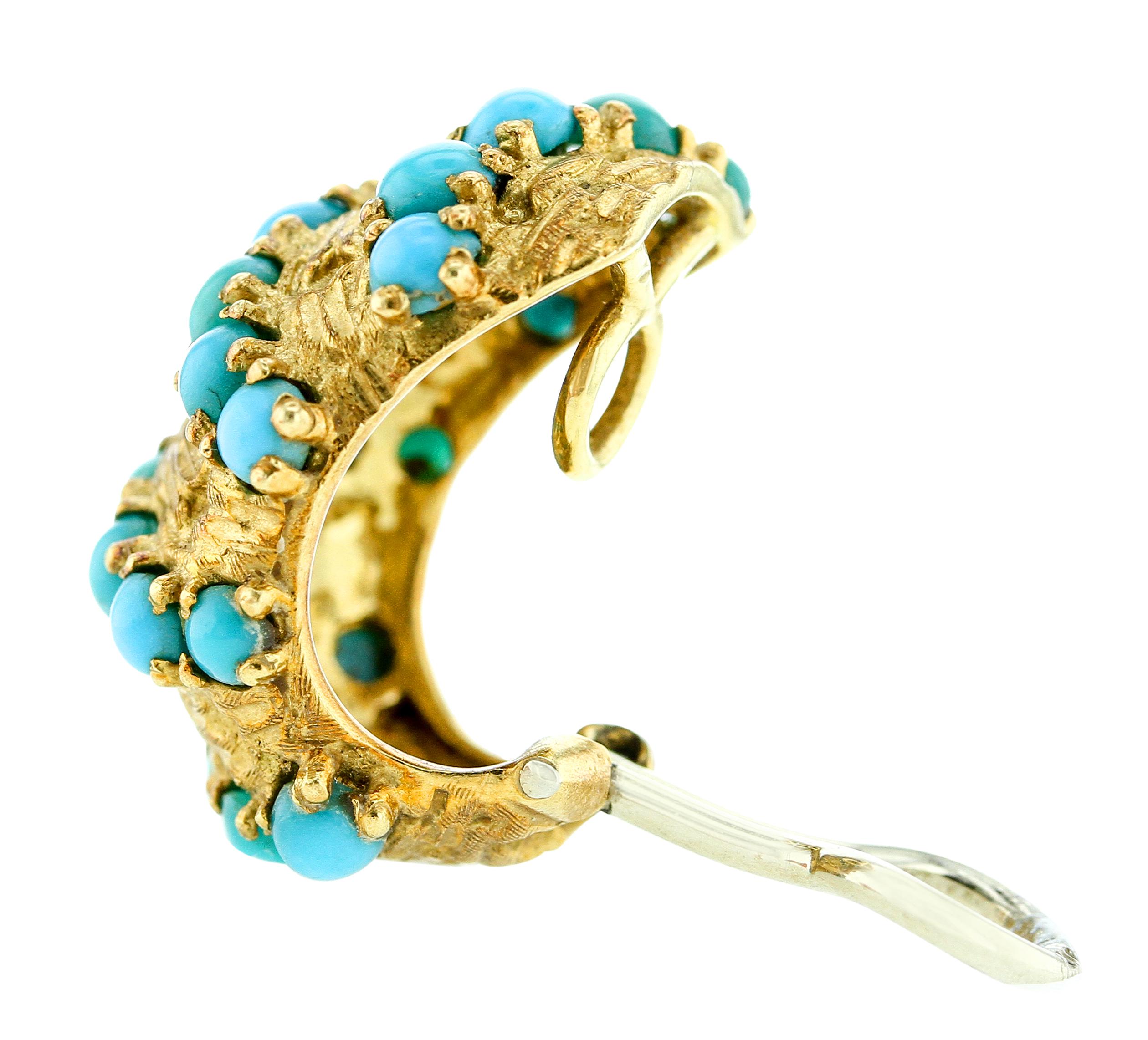 Women's or Men's Van Cleef & Arpels Turquoise and Gold Cluster Earrings