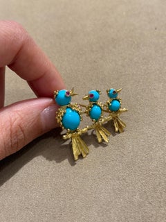 Van Cleef & Arpels Turquoise and Ruby Birds Brooch, 1960s