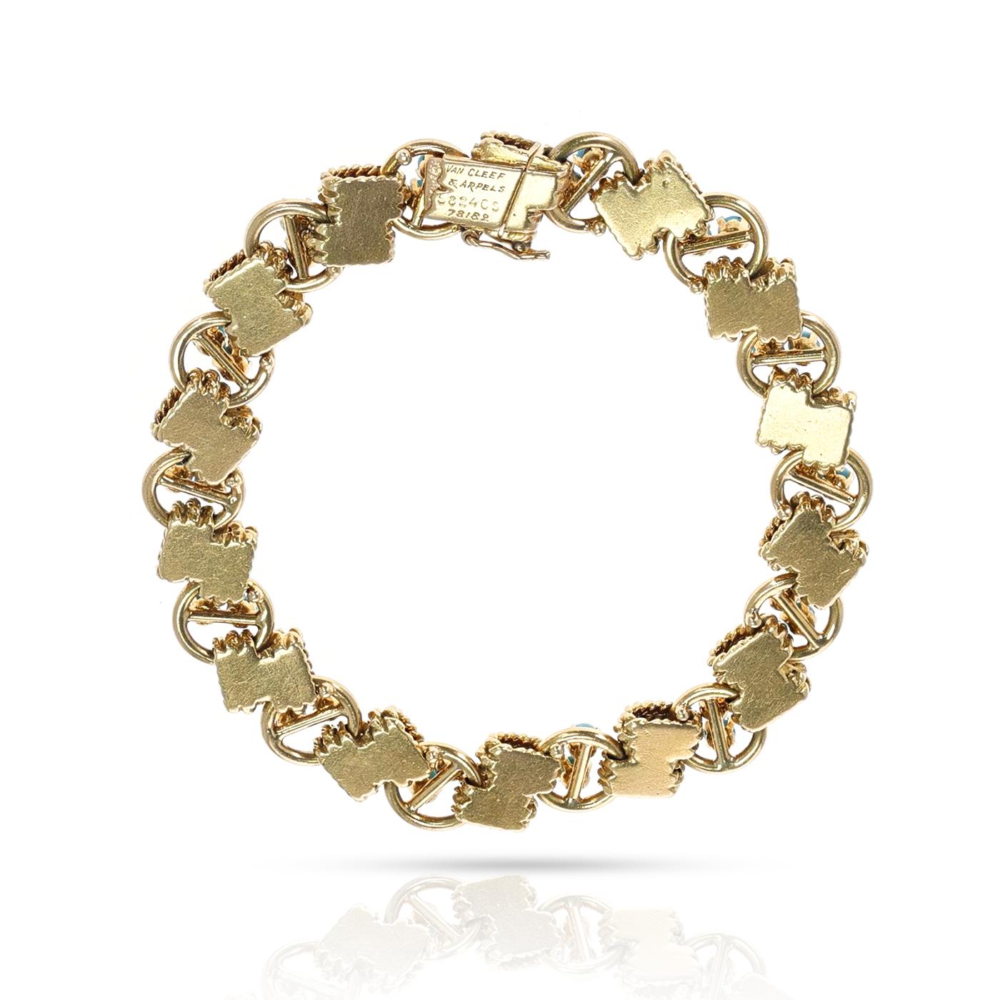 Van Cleef & Arpels Armband aus Türkis und gedrehtem Gold, 18 Karat Gelb im Angebot 1