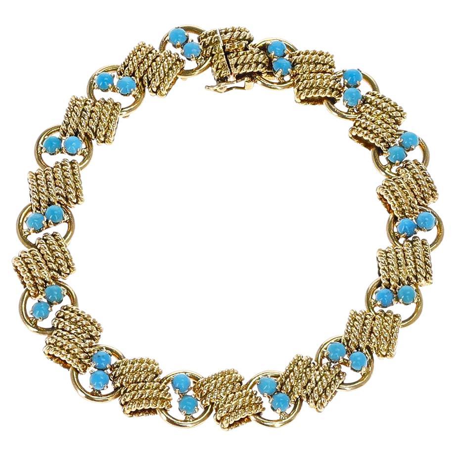 Van Cleef & Arpels Turquoise and Twisted Gold Bracelet, 18K Yellow