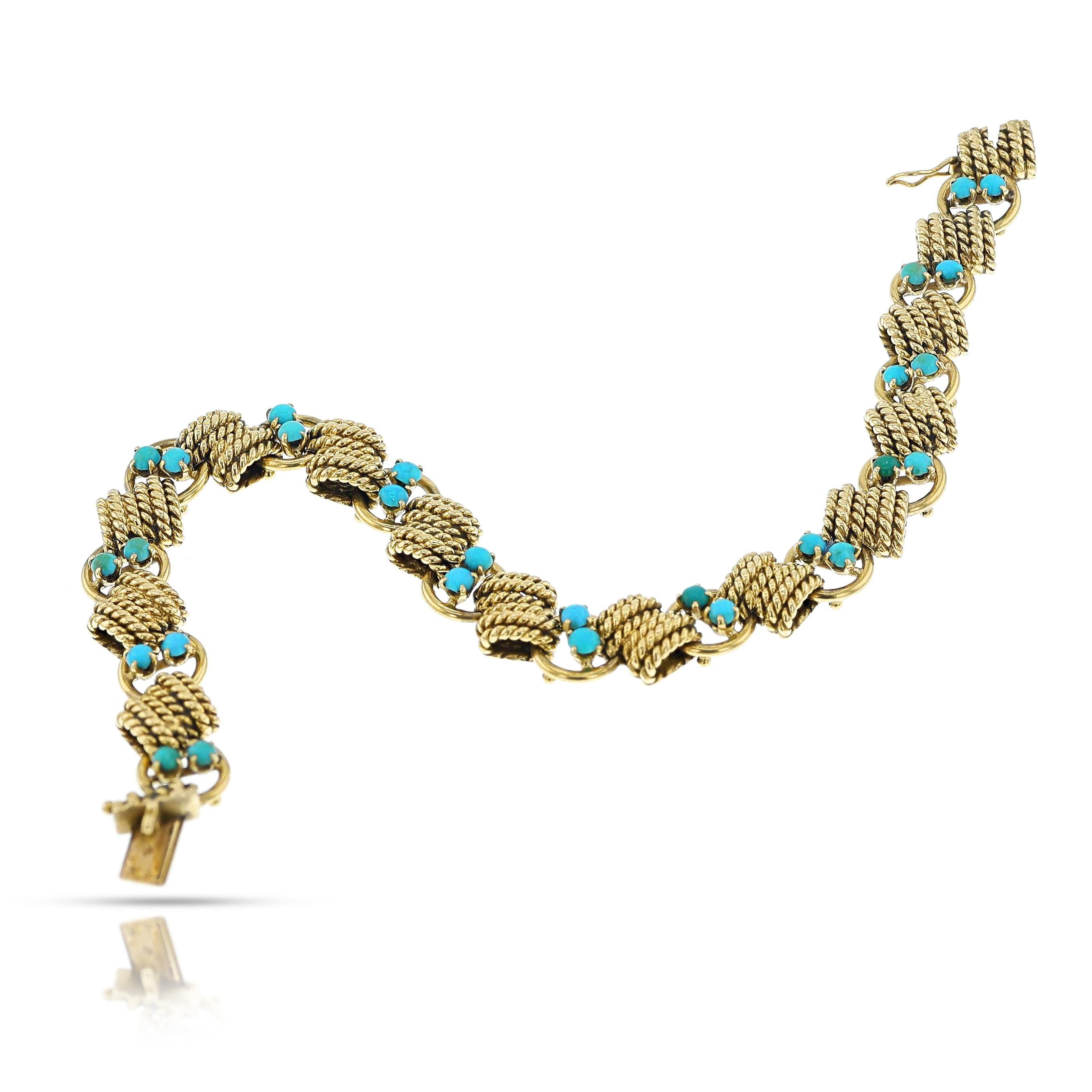 Van Cleef & Arpels Turquoise Cabochon Bracelet, 18k In Excellent Condition In New York, NY