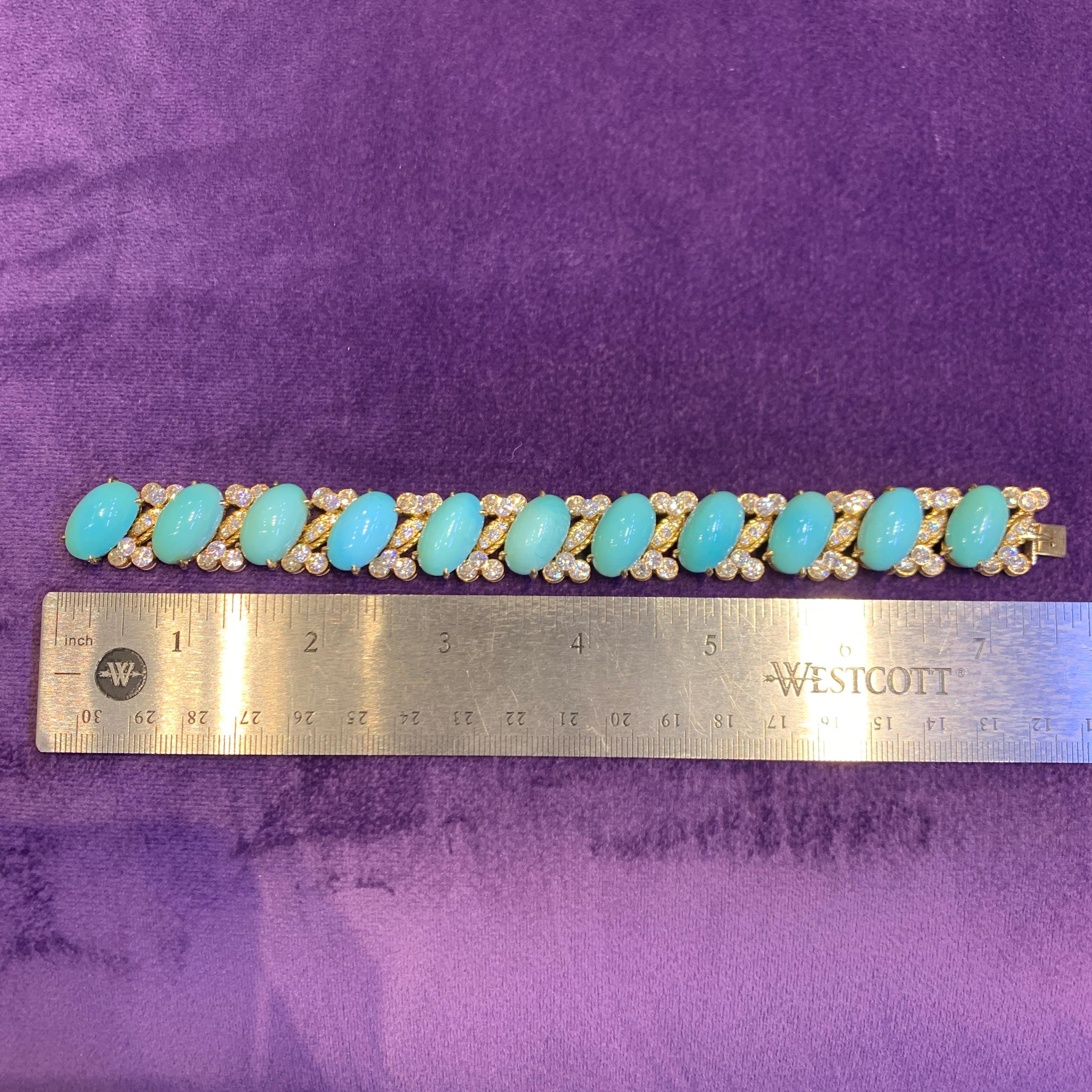 Van Cleef & Arpels Turquoise & Diamond Bracelet For Sale 2