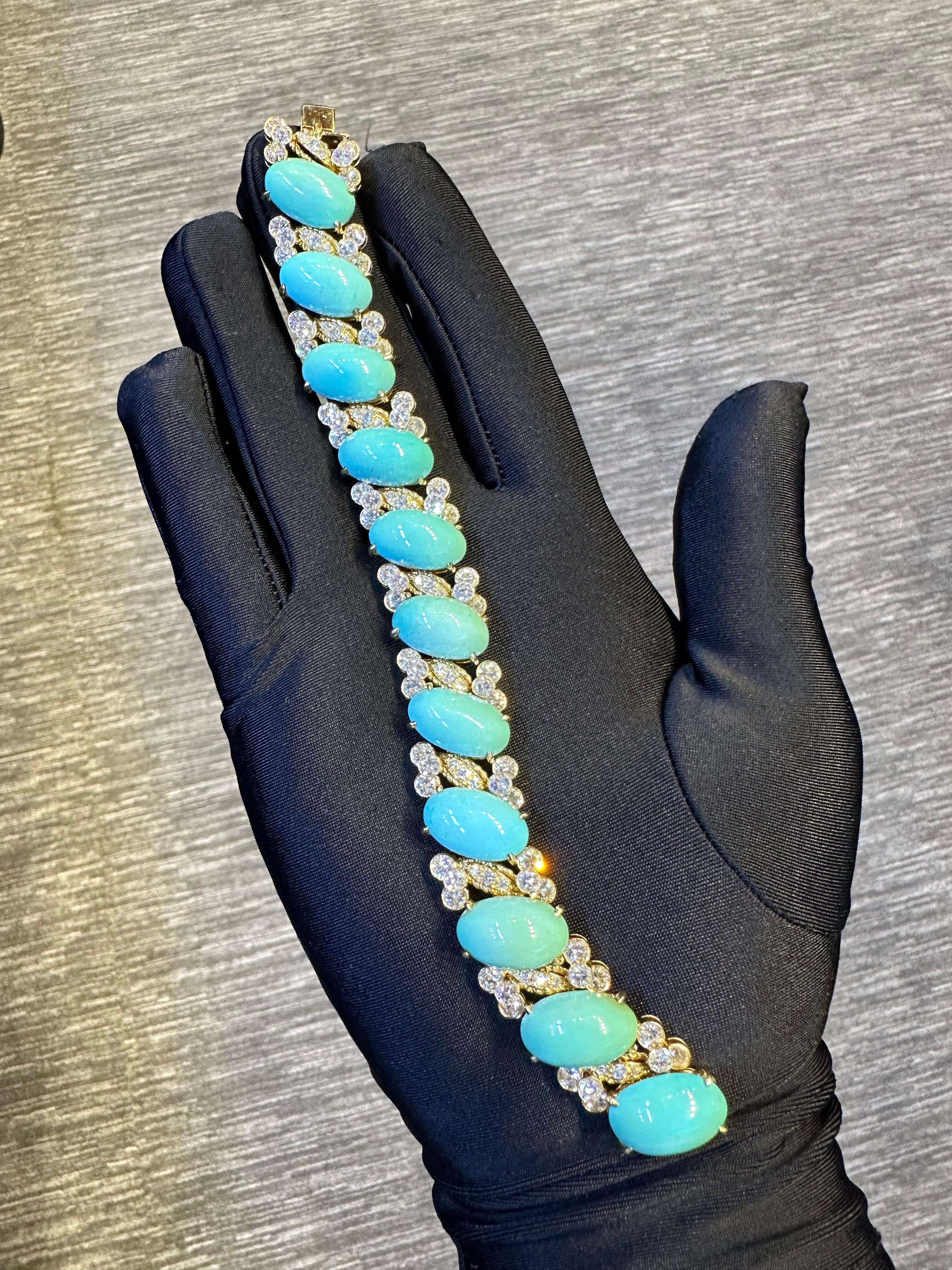 Van Cleef & Arpels Bracelet en turquoise et diamants Excellent état - En vente à New York, NY