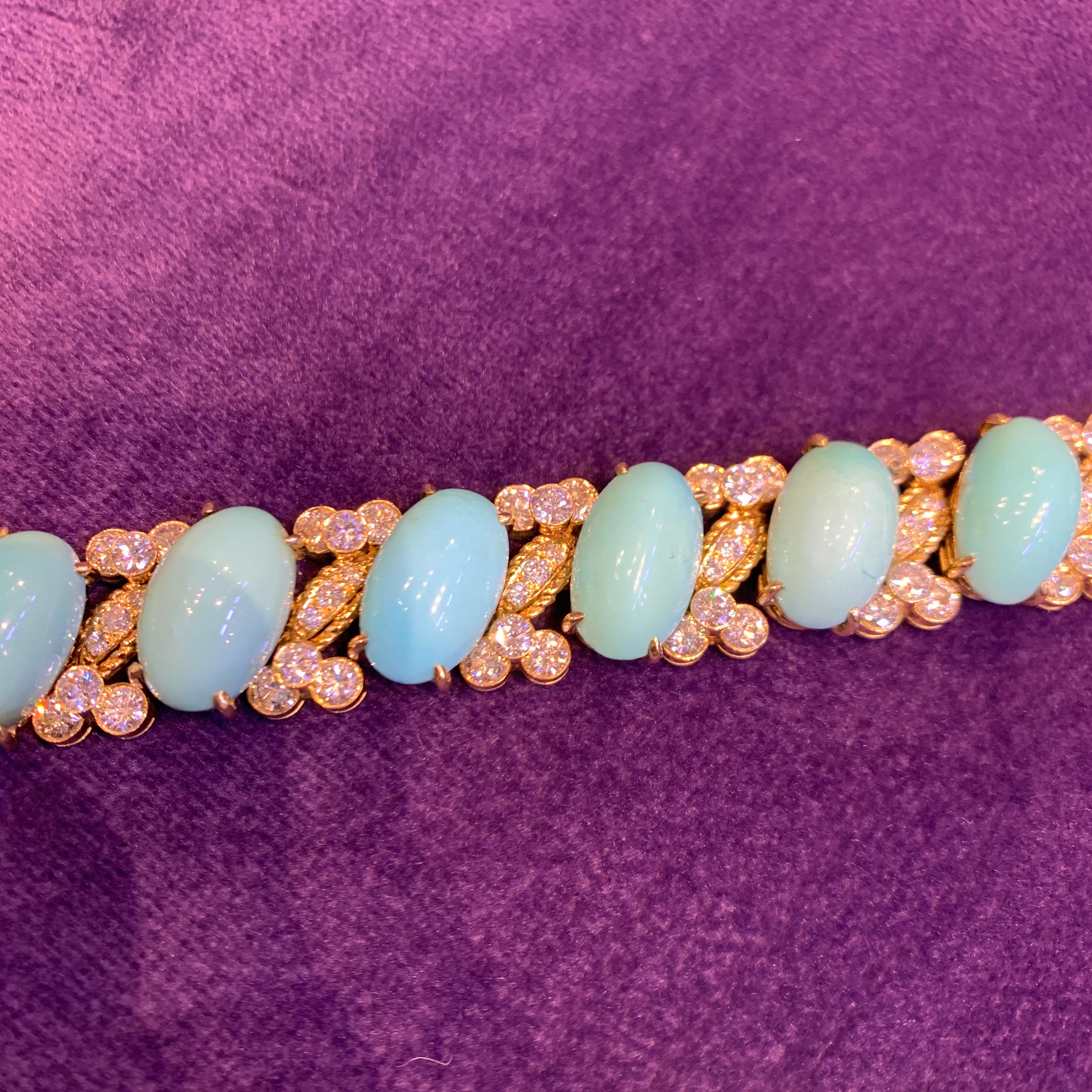 Van Cleef & Arpels Turquoise & Diamond Bracelet In Excellent Condition For Sale In New York, NY