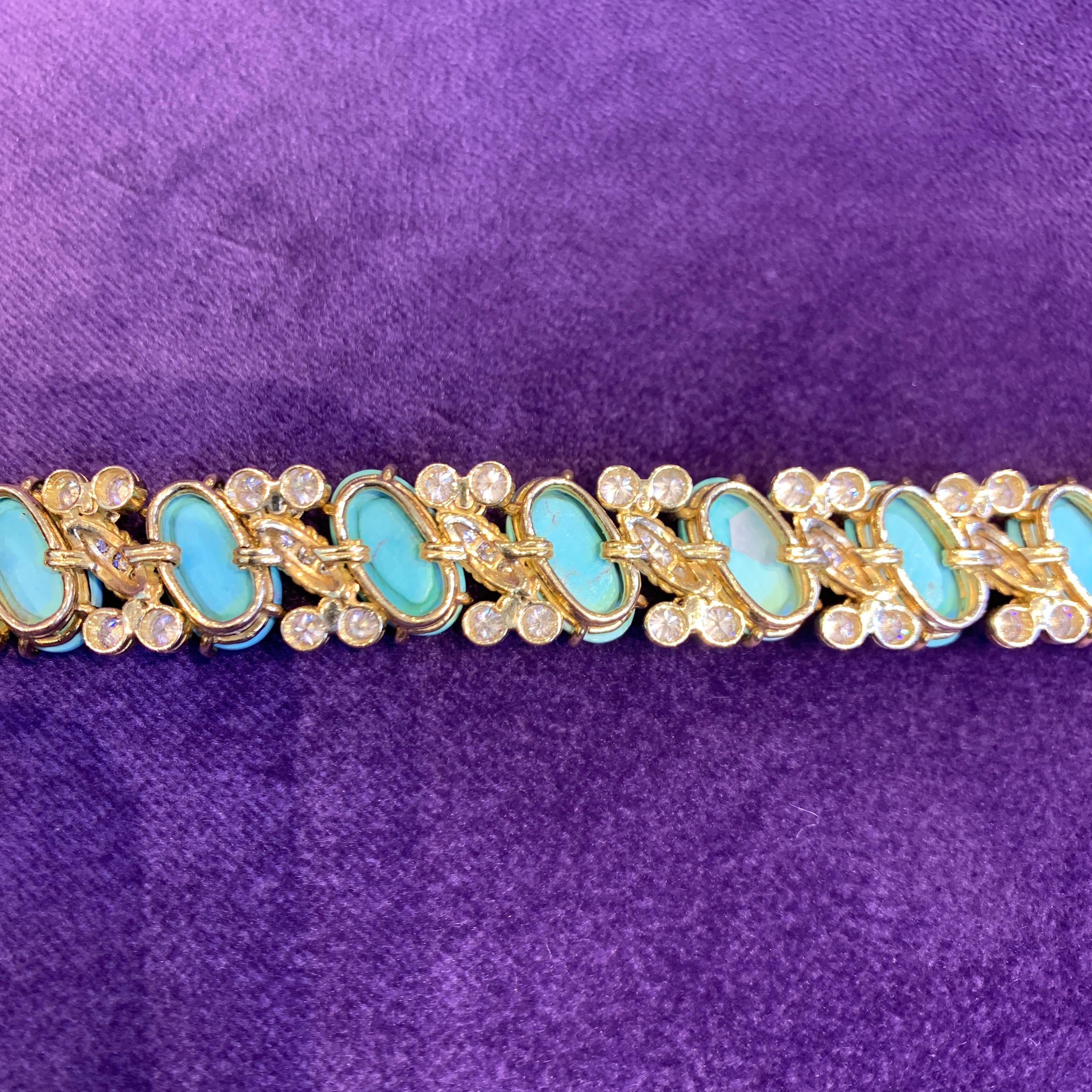 Van Cleef & Arpels Turquoise & Diamond Bracelet For Sale 1