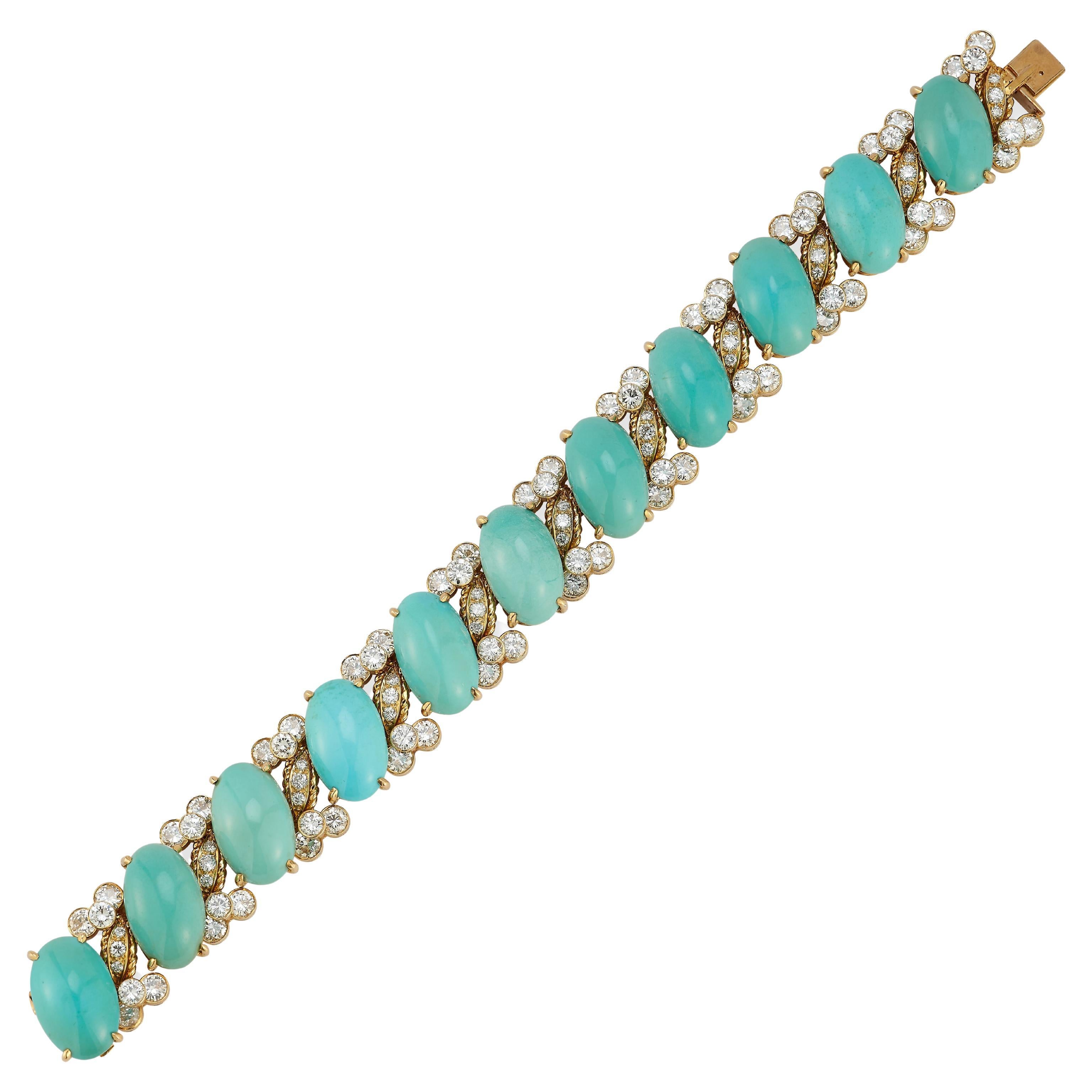 Van Cleef & Arpels Bracelet en turquoise et diamants en vente