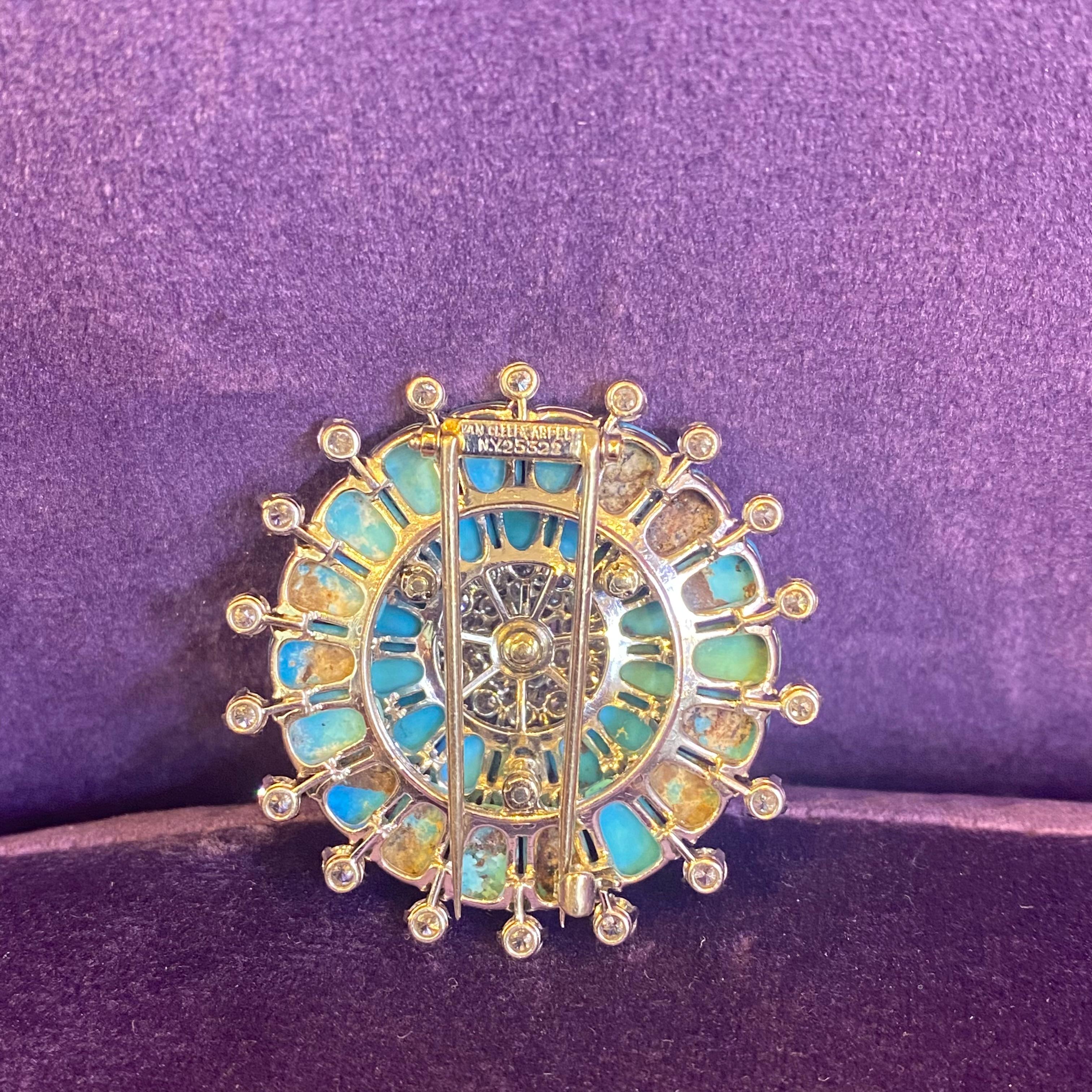 Van Cleef & Arpels Turquoise & Diamond Brooch In Excellent Condition In New York, NY