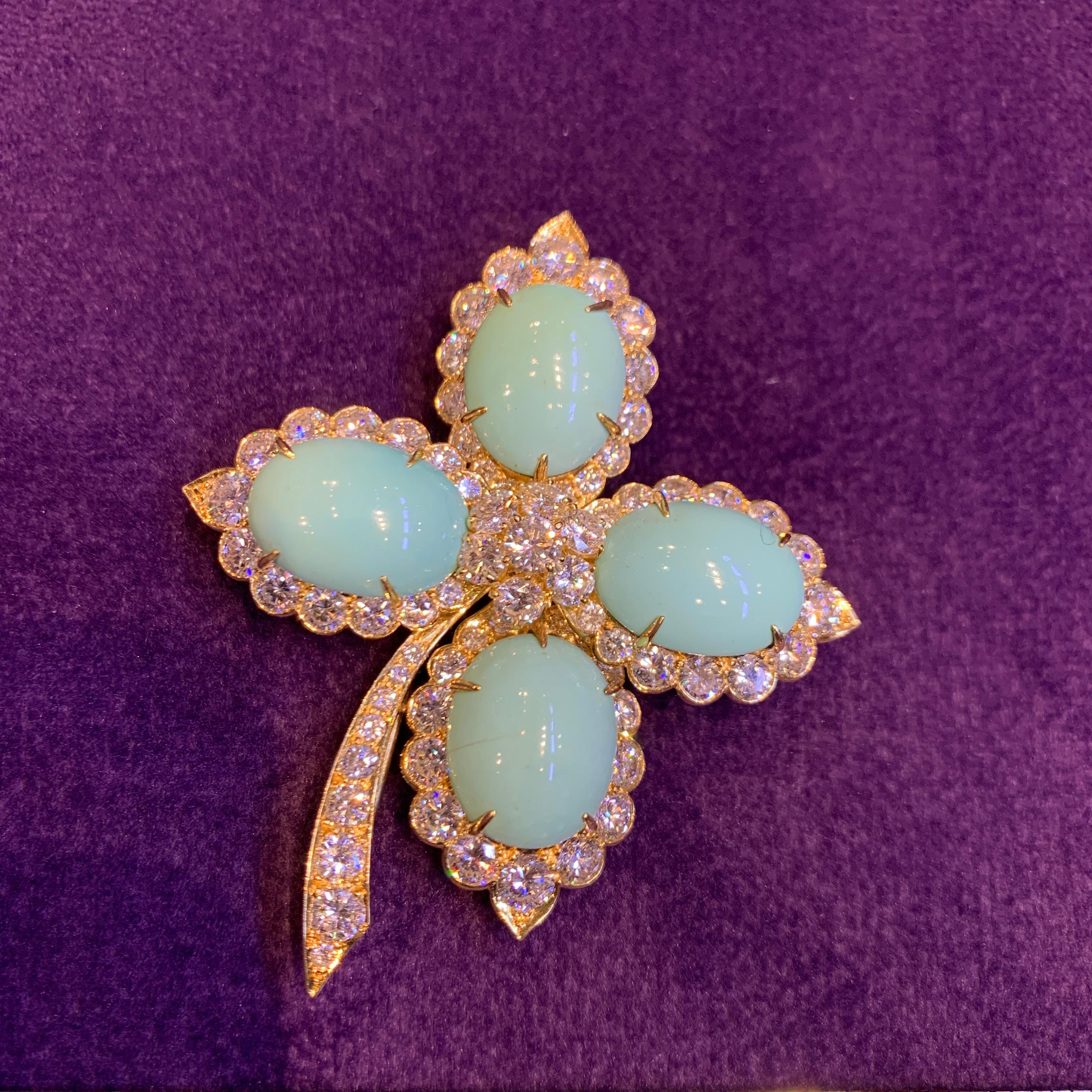 Women's Van Cleef & Arpels Turquoise & Diamond Brooch For Sale