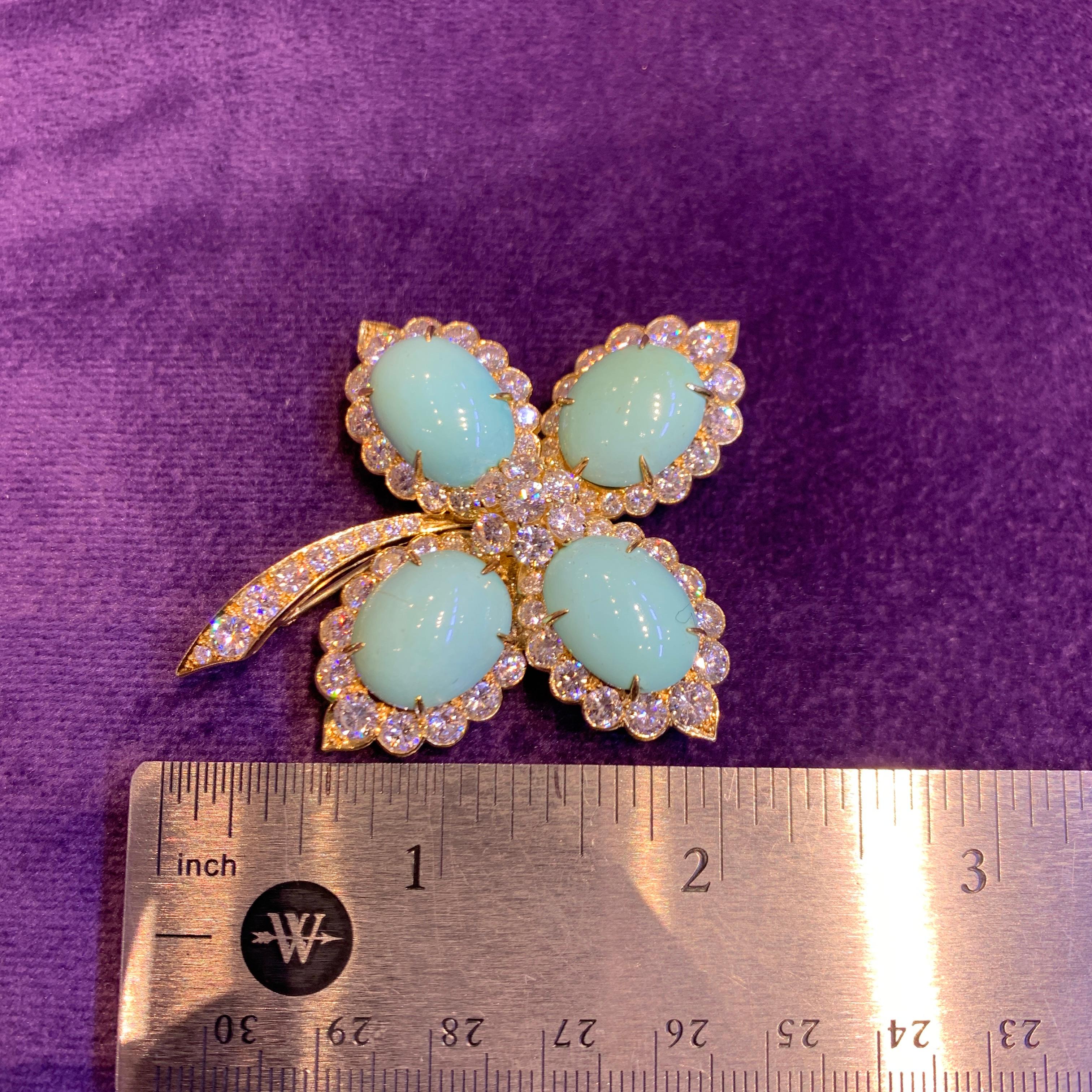 Van Cleef & Arpels Turquoise & Diamond Brooch For Sale 4