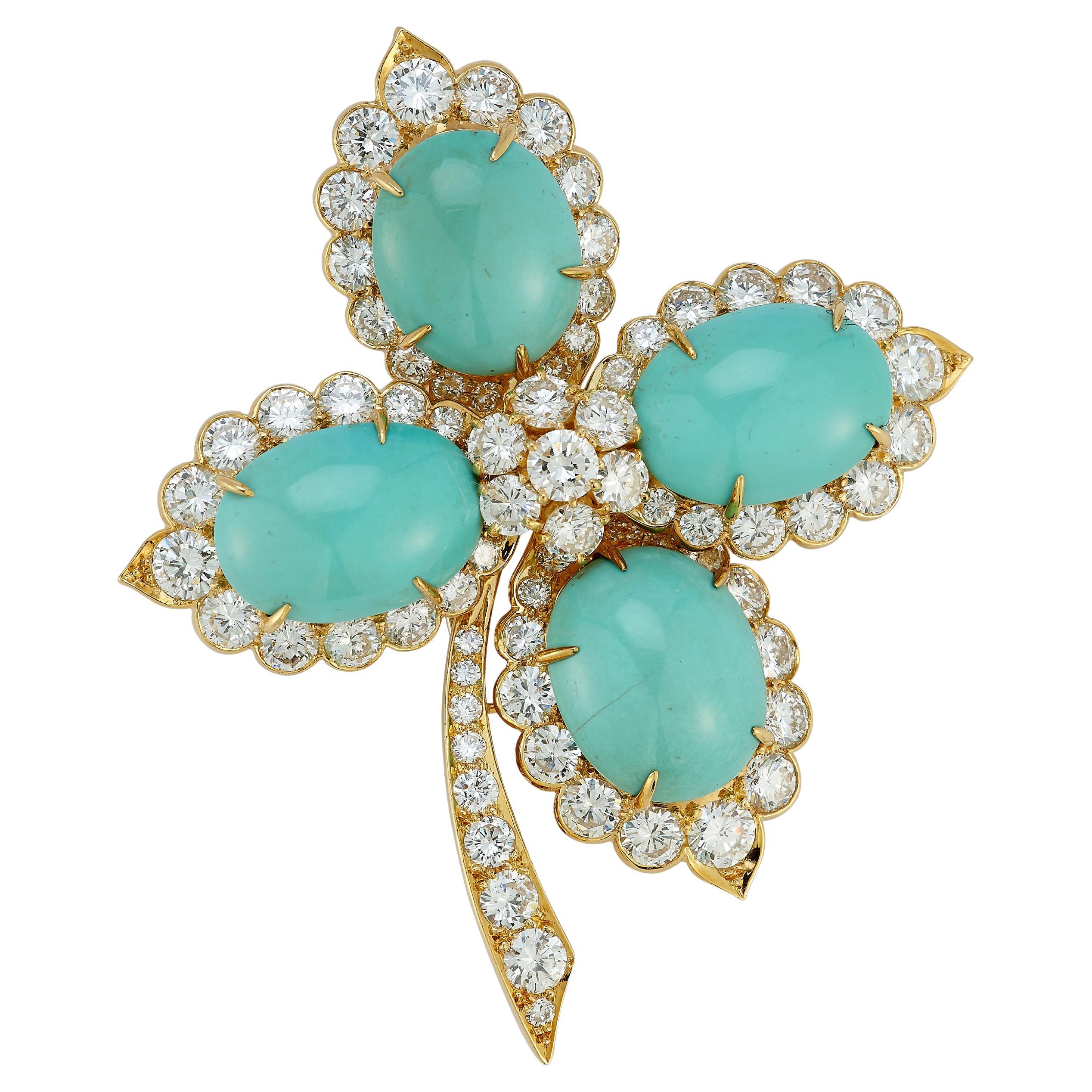 Van Cleef & Arpels Broche en turquoise et diamants en vente