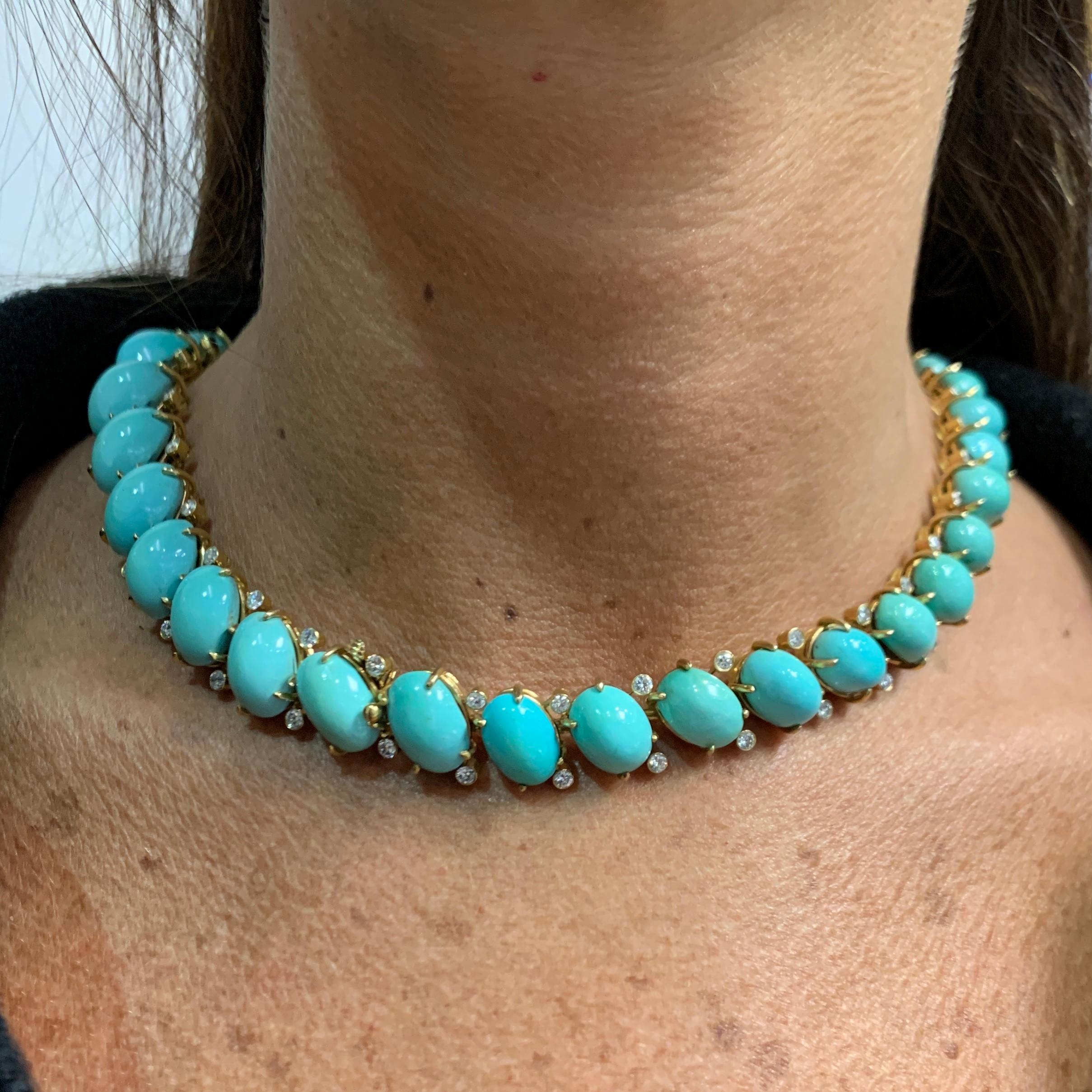Round Cut Van Cleef & Arpels Turquoise & Diamond Convertible Necklace For Sale