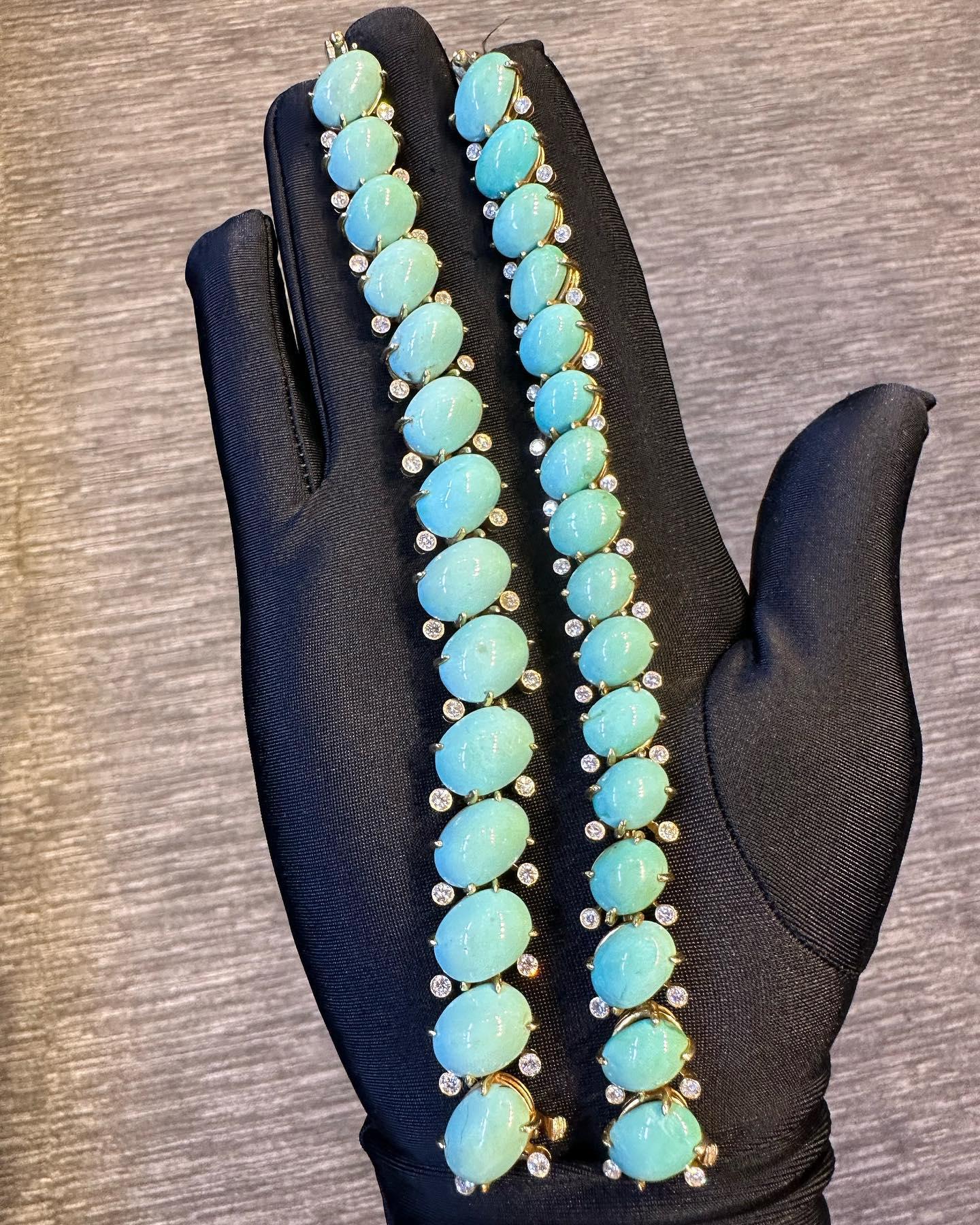 Van Cleef & Arpels Turquoise & Diamond Convertible Necklace In Excellent Condition For Sale In New York, NY
