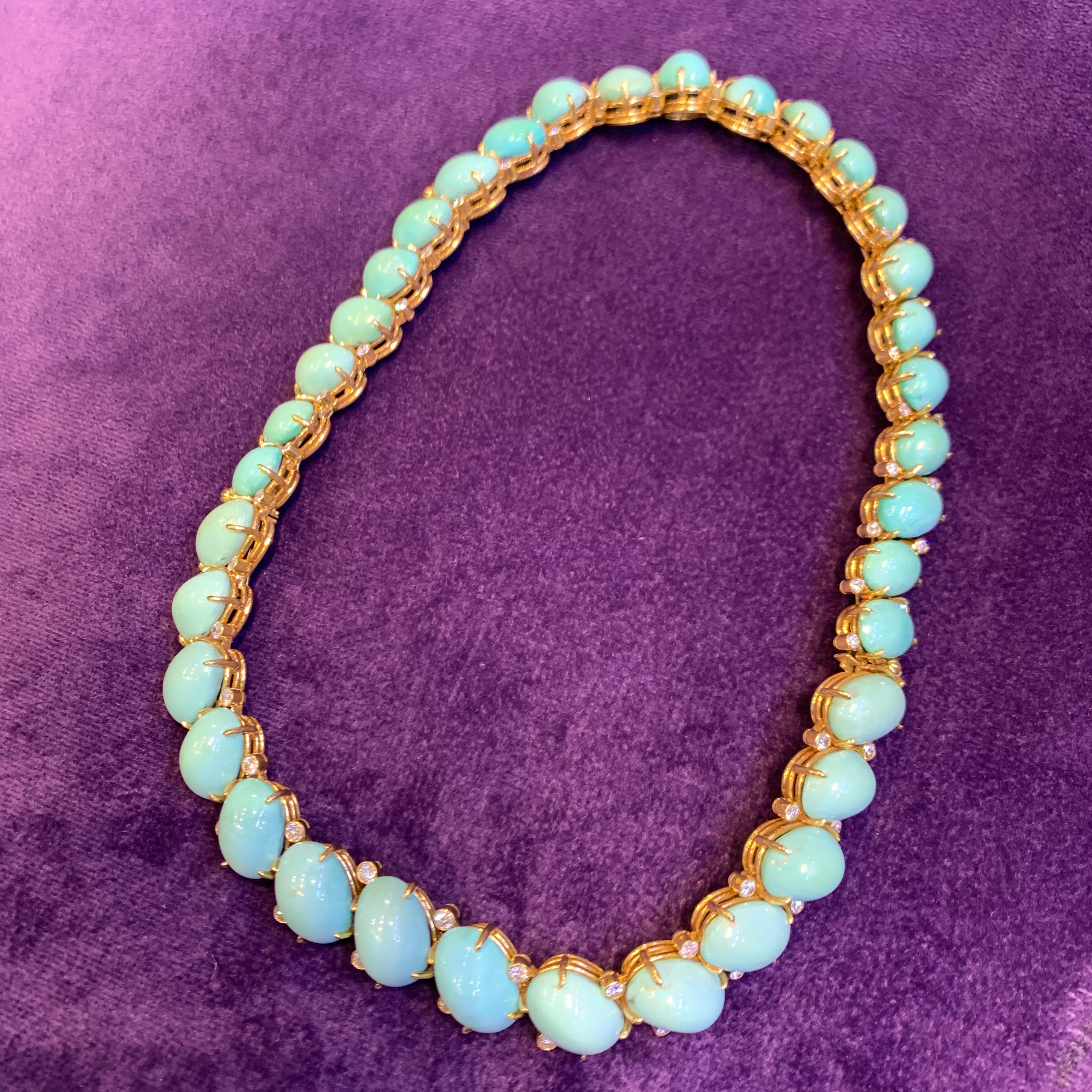 Van Cleef & Arpels Turquoise & Diamond Convertible Necklace For Sale 3