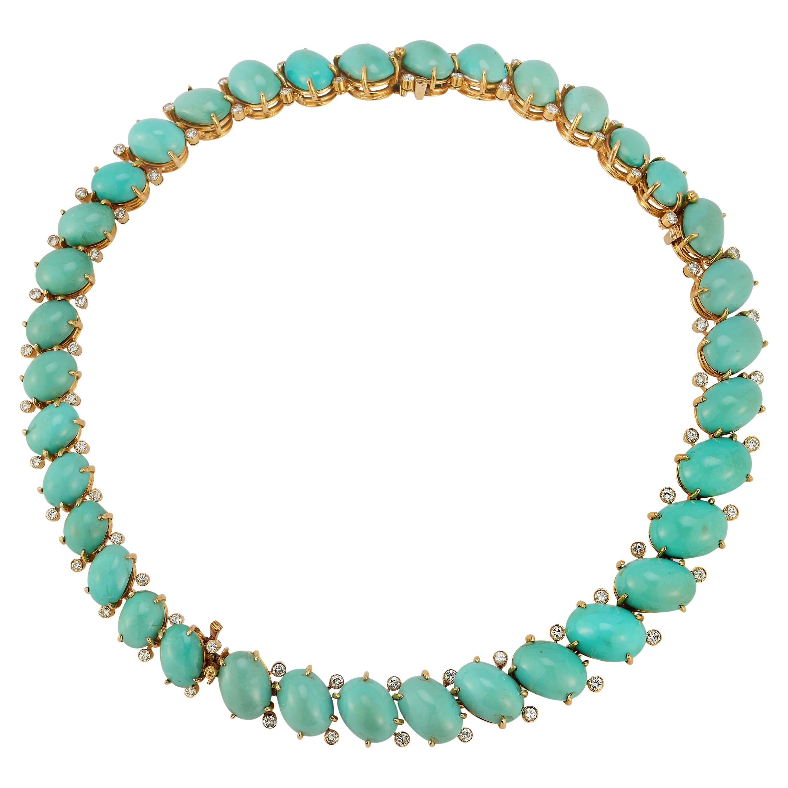 Van Cleef & Arpels Turquoise & Diamond Convertible Necklace For Sale