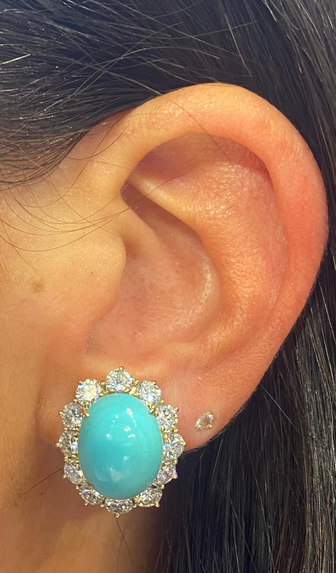 Cabochon Van Cleef & Arpels Turquoise & Diamond Day & Night Earrings