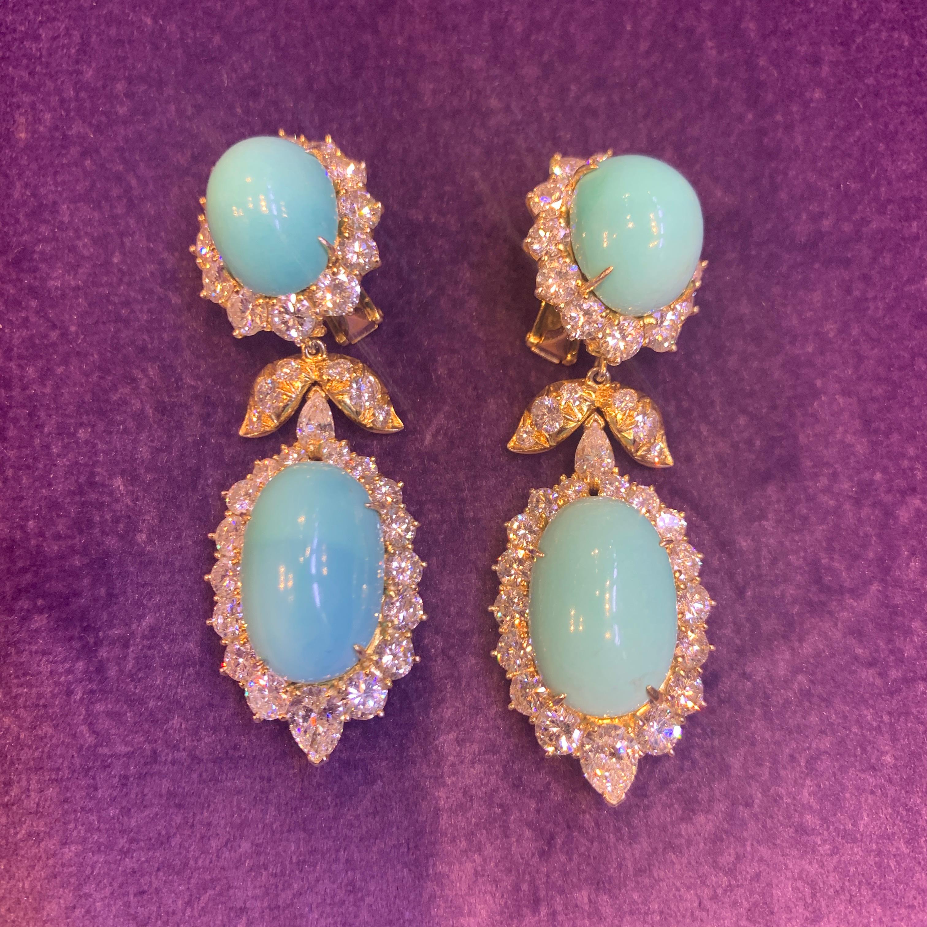 Van Cleef & Arpels Turquoise & Diamond Day & Night Earrings In Excellent Condition In New York, NY