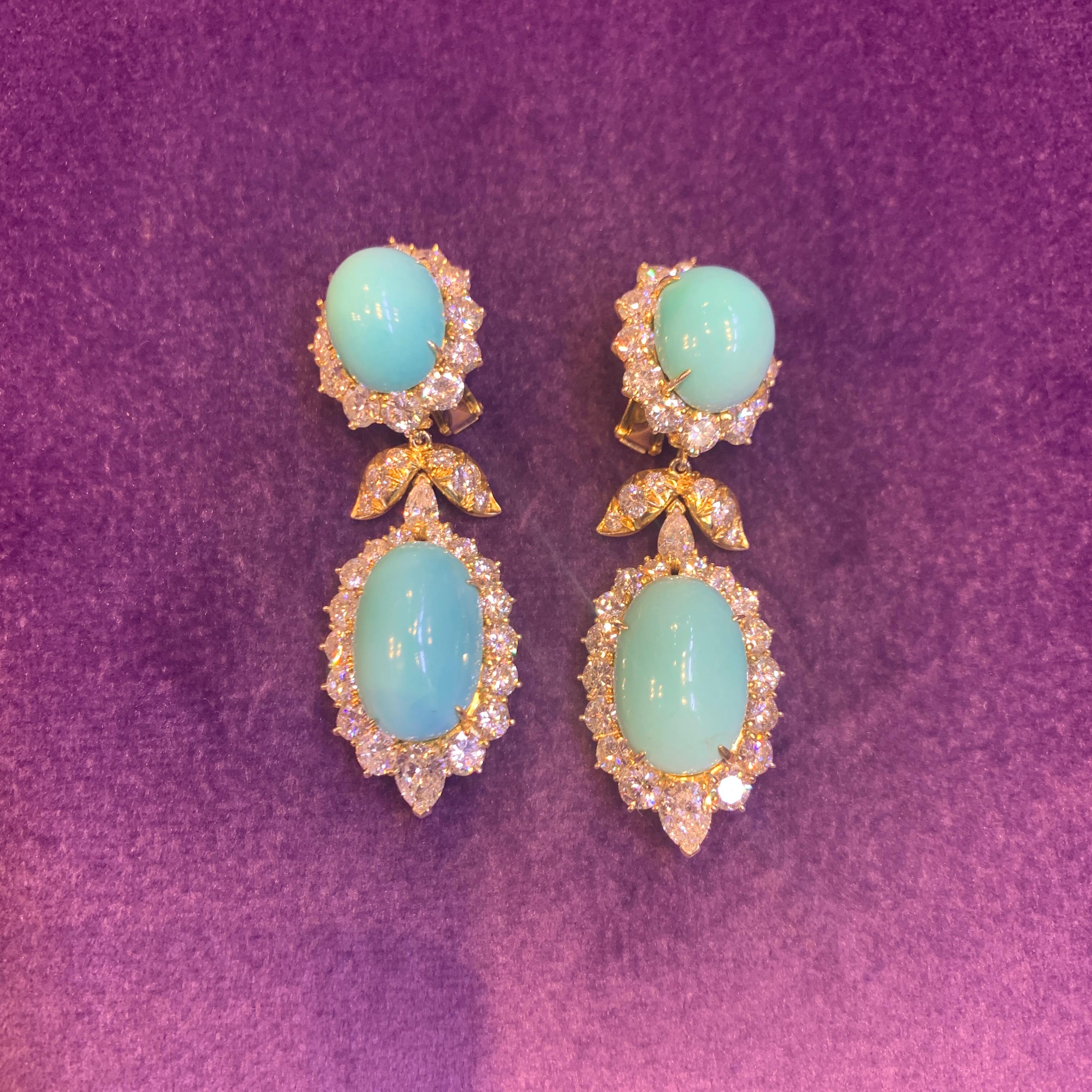 Van Cleef & Arpels Turquoise & Diamond Day & Night Earrings 1