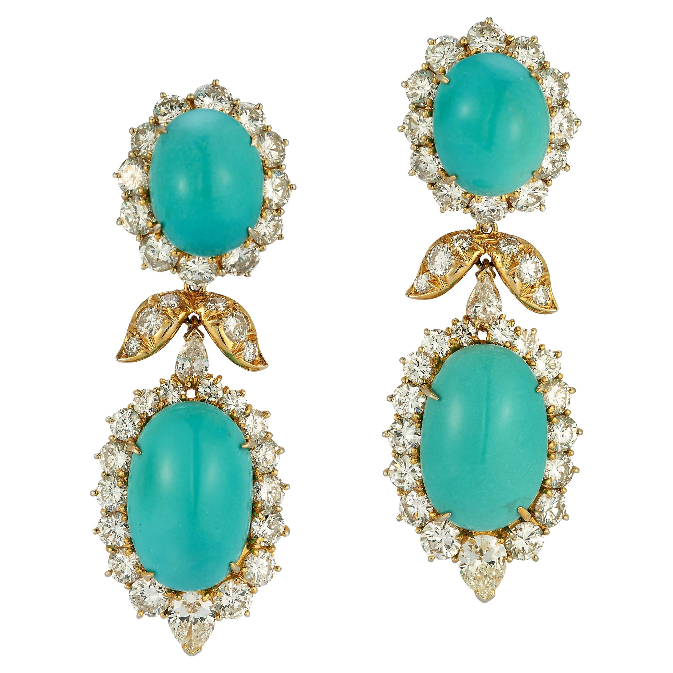 Van Cleef & Arpels Turquoise & Diamond Day & Night Earrings