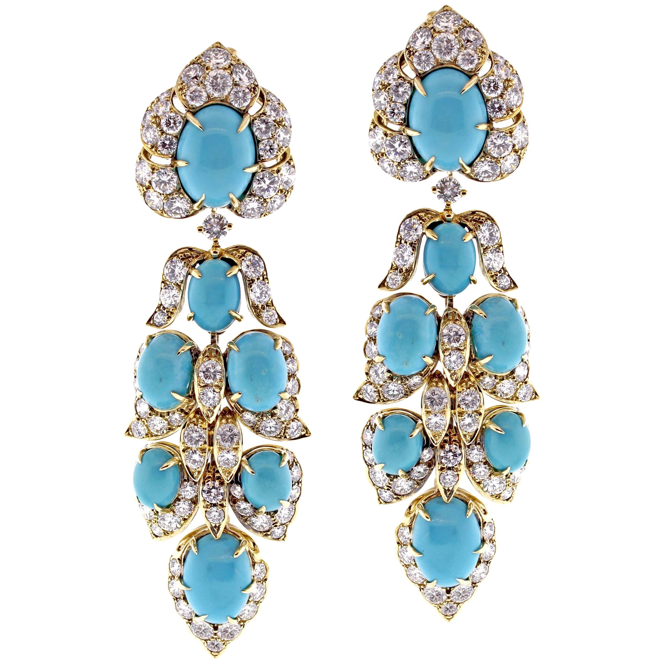 Van Cleef & Arpels Turquoise Diamond Drop Earrings