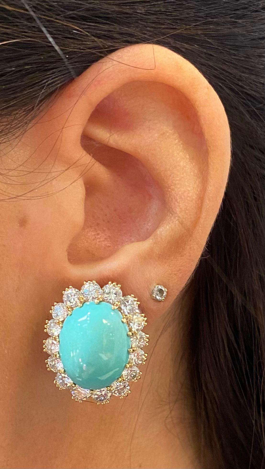 Round Cut Van Cleef & Arpels Turquoise & Diamond Earrings