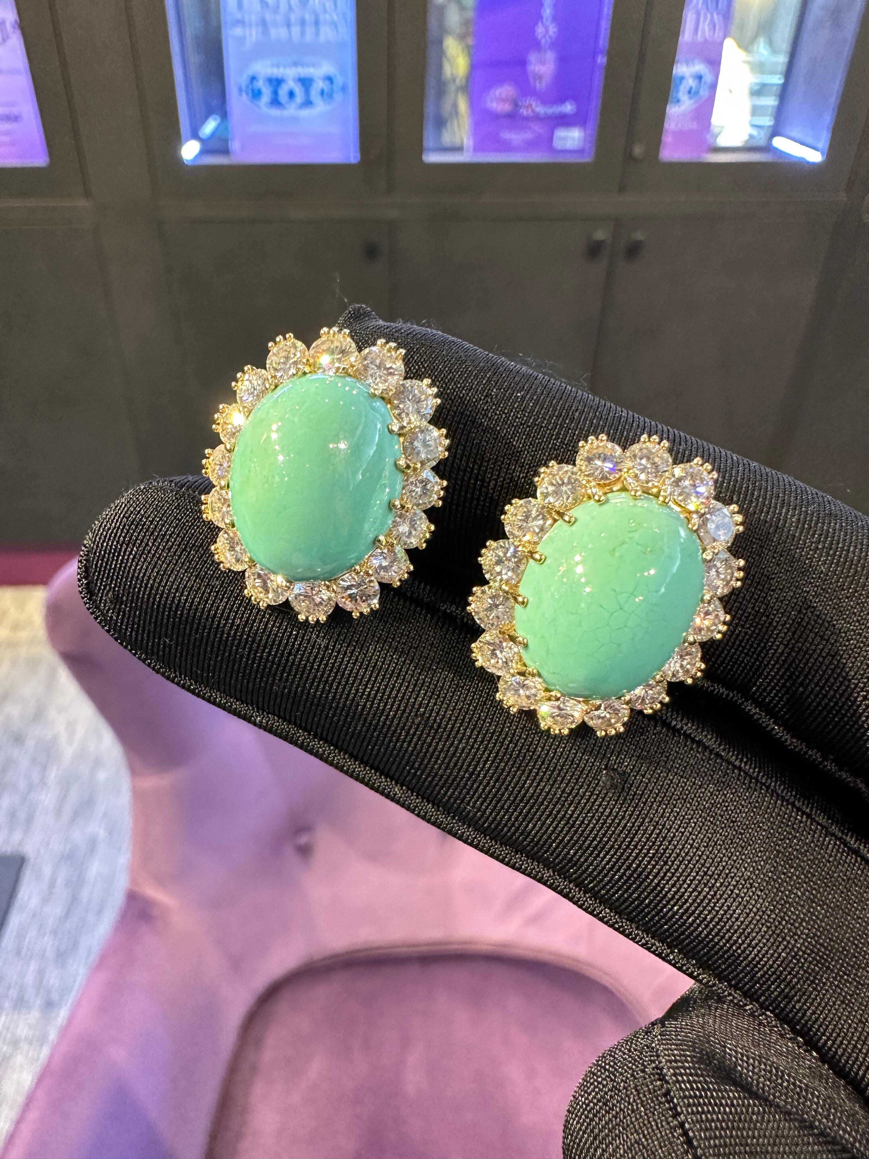Van Cleef & Arpels Turquoise & Diamond Earrings In Excellent Condition In New York, NY