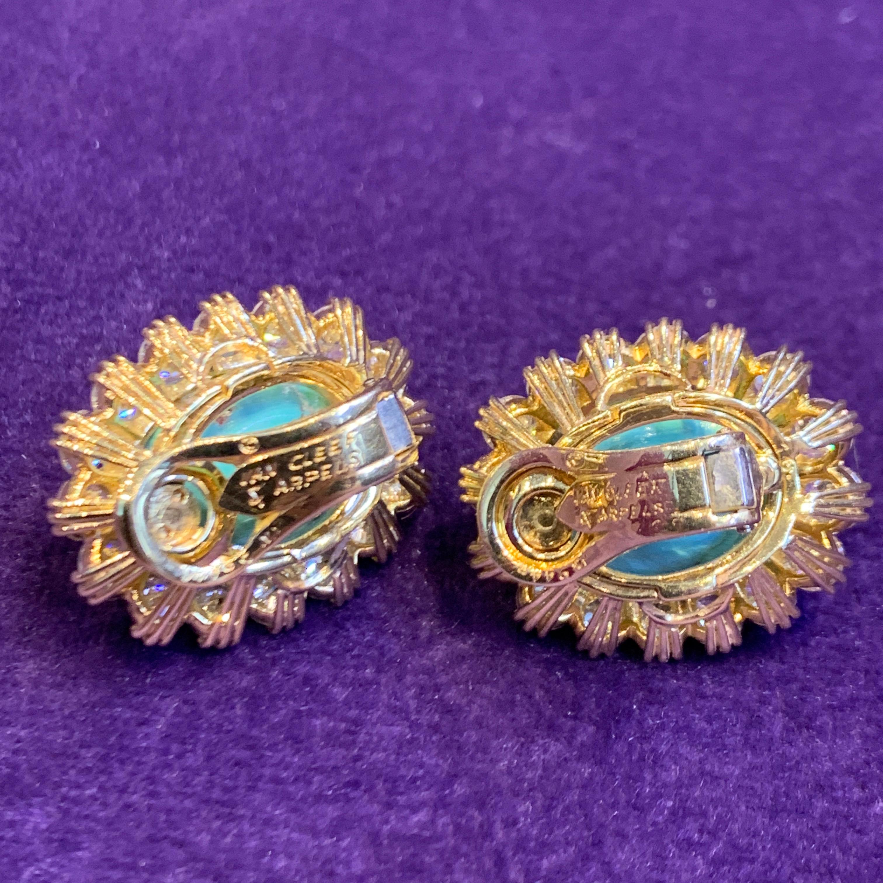 Women's or Men's Van Cleef & Arpels Turquoise & Diamond Earrings
