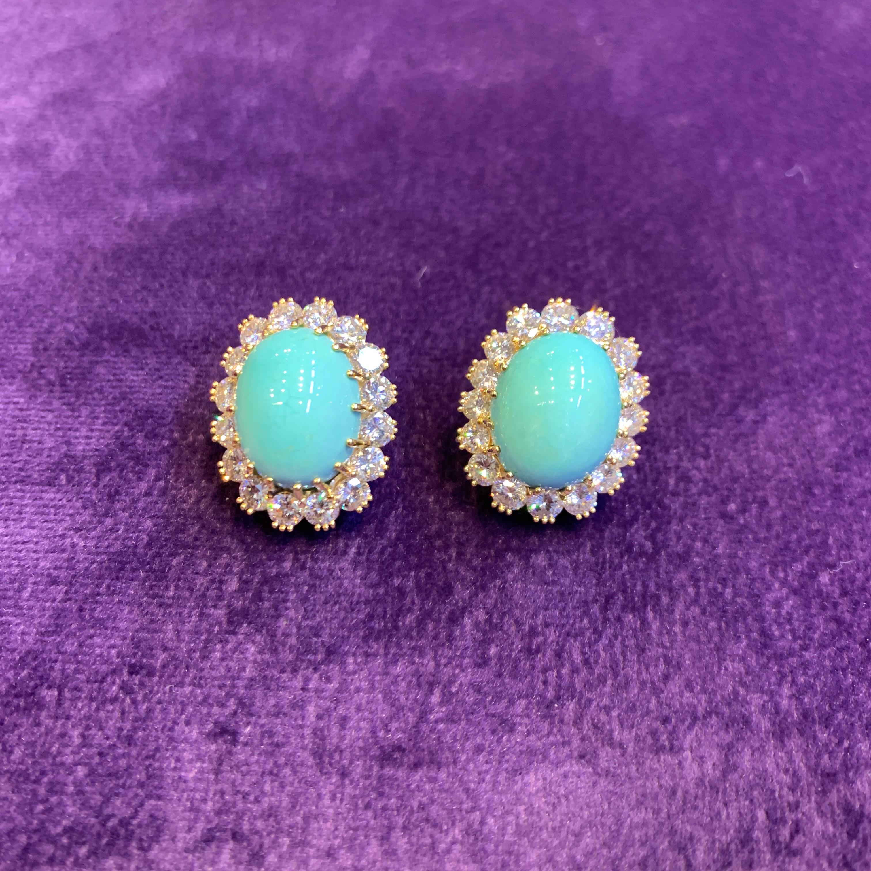 Van Cleef & Arpels Turquoise & Diamond Earrings 2