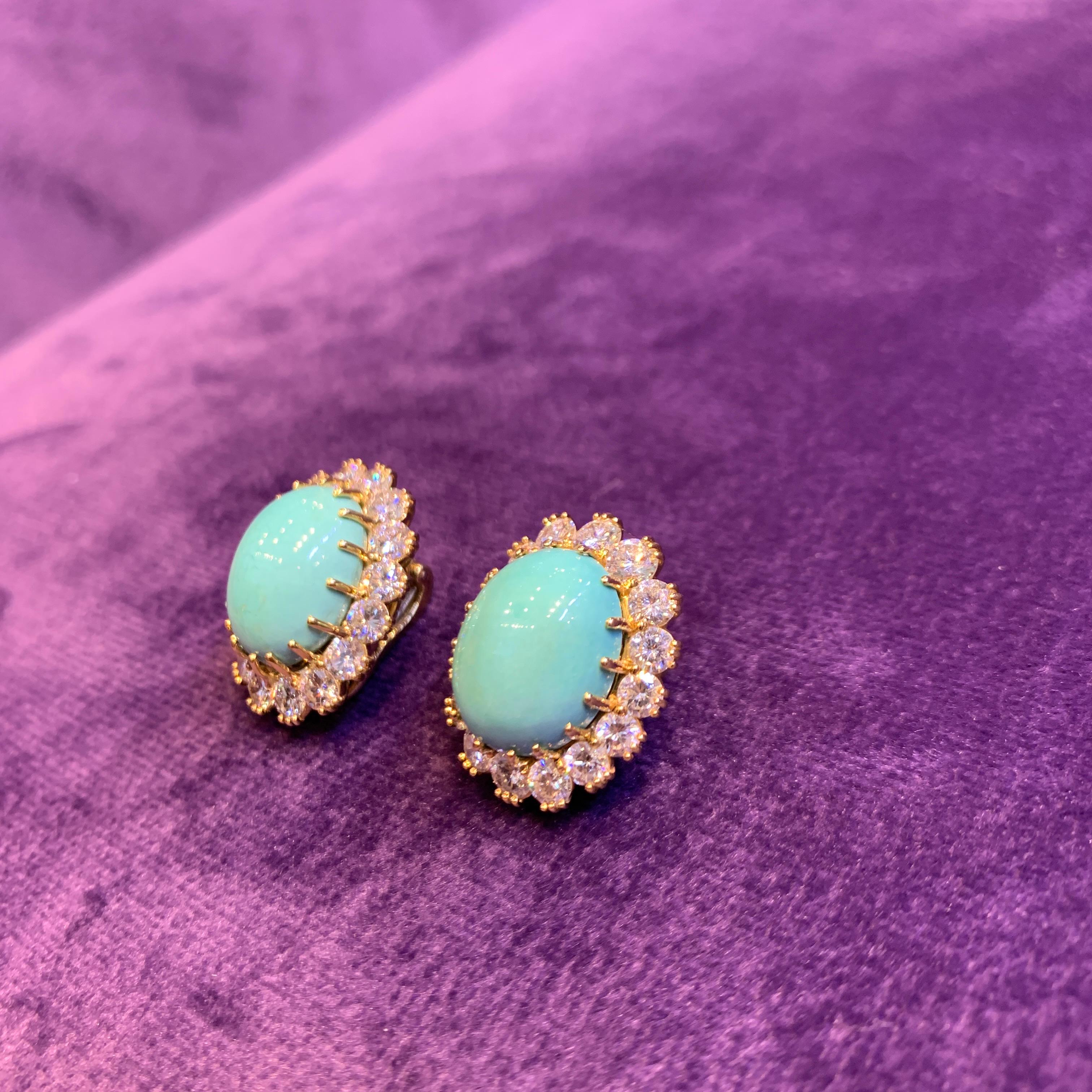 Van Cleef & Arpels Turquoise & Diamond Earrings 3