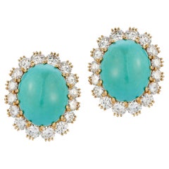 Used Van Cleef & Arpels Turquoise & Diamond Earrings
