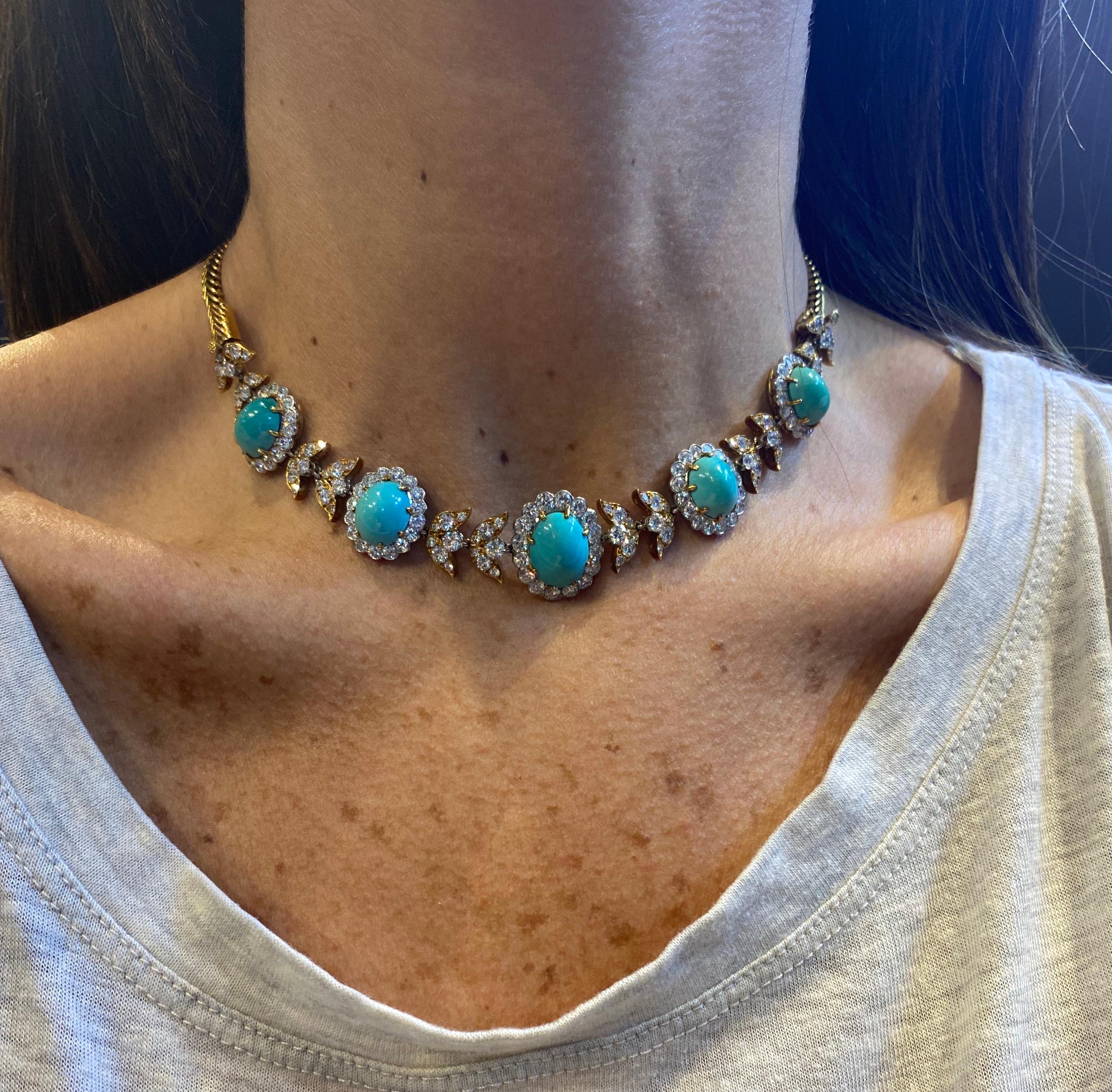 Van Cleef & Arpels Turquoise & Diamond Necklace In Excellent Condition In New York, NY