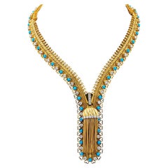 Used Van Cleef & Arpels Convertible Turquoise Diamond Zip Necklace Bracelet