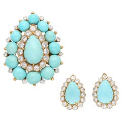 VAN CLEEF & ARPELS Turquoise Ear Clips and Brooch