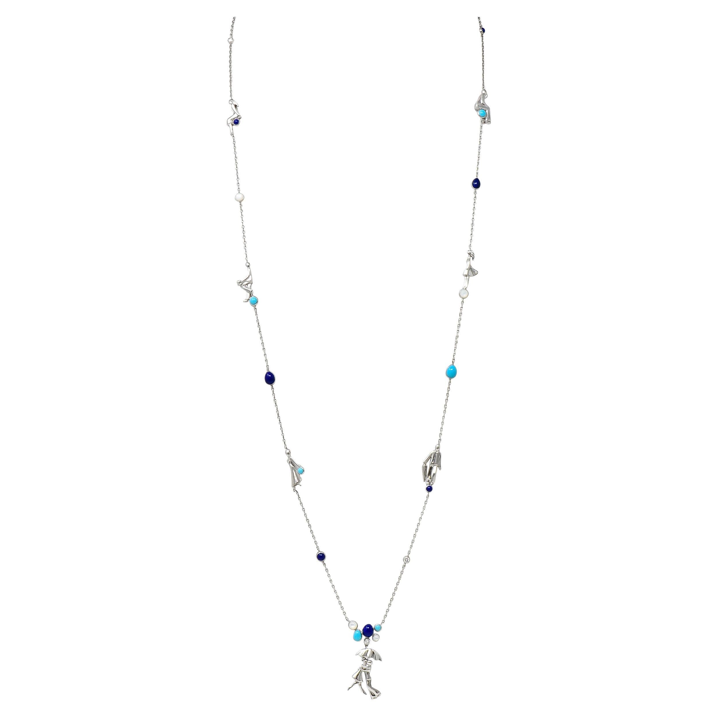 Van Cleef & Arpels Turquoise Lapis Lazuli Moonstone Diamond 18 Karat Necklace