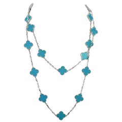 Van Cleef & Arpels Turquoise Long Alhambra Necklace 20 Motifs