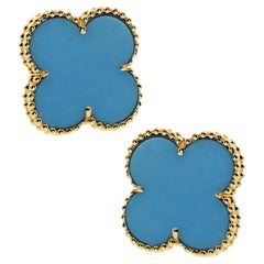 Van Cleef & Arpels Turquoise Magic Alhambra Yellow Gold Earrings