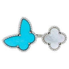 Van Cleef & Arpels Turquoise Mother-Of-Pearl 18K Lucky Alhambra Butterfly Ring