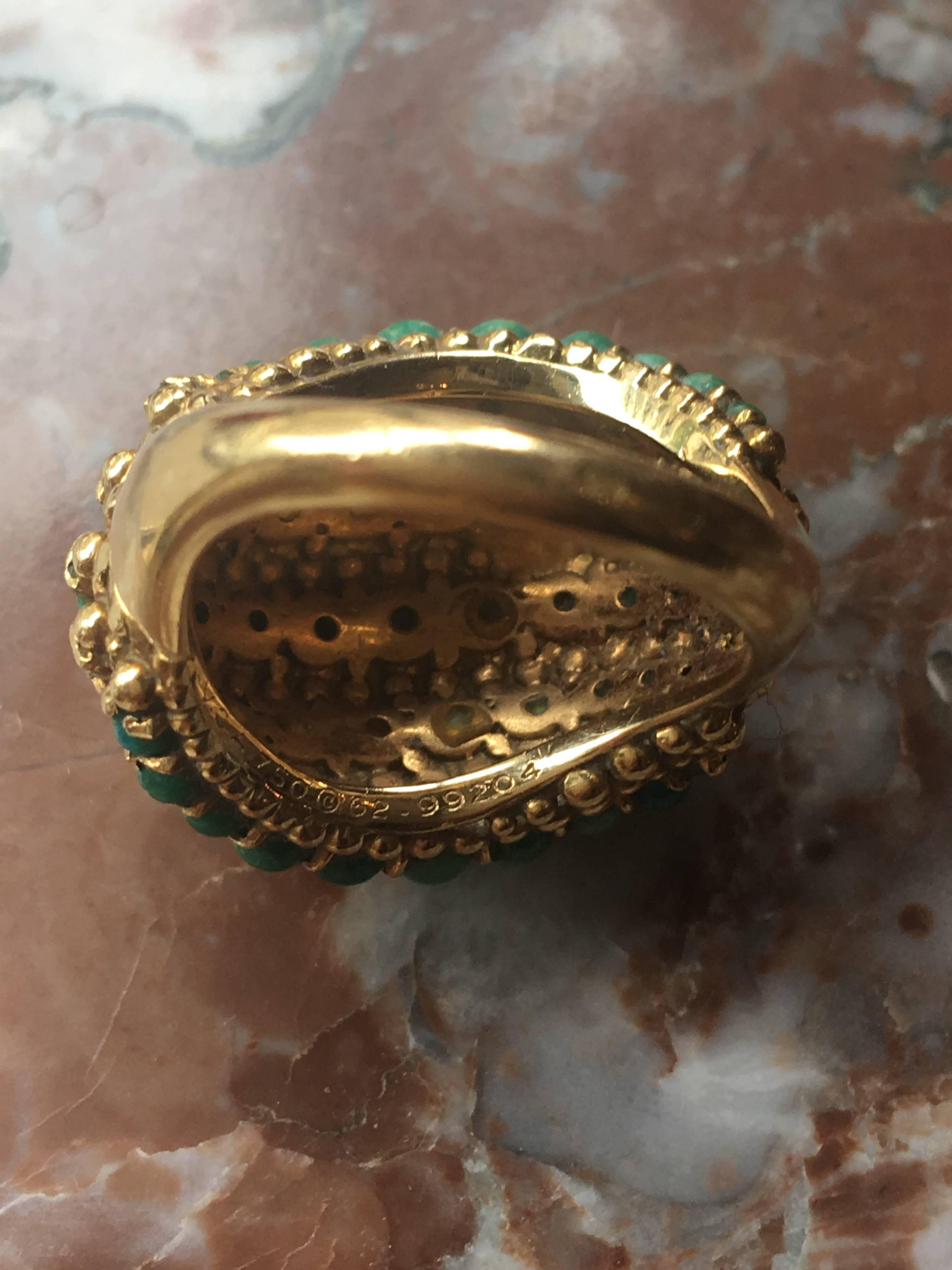 Women's or Men's Van Cleef & Arpels Turquoise Pearl 18 Karat Yellow Gold Dome Twist Ring