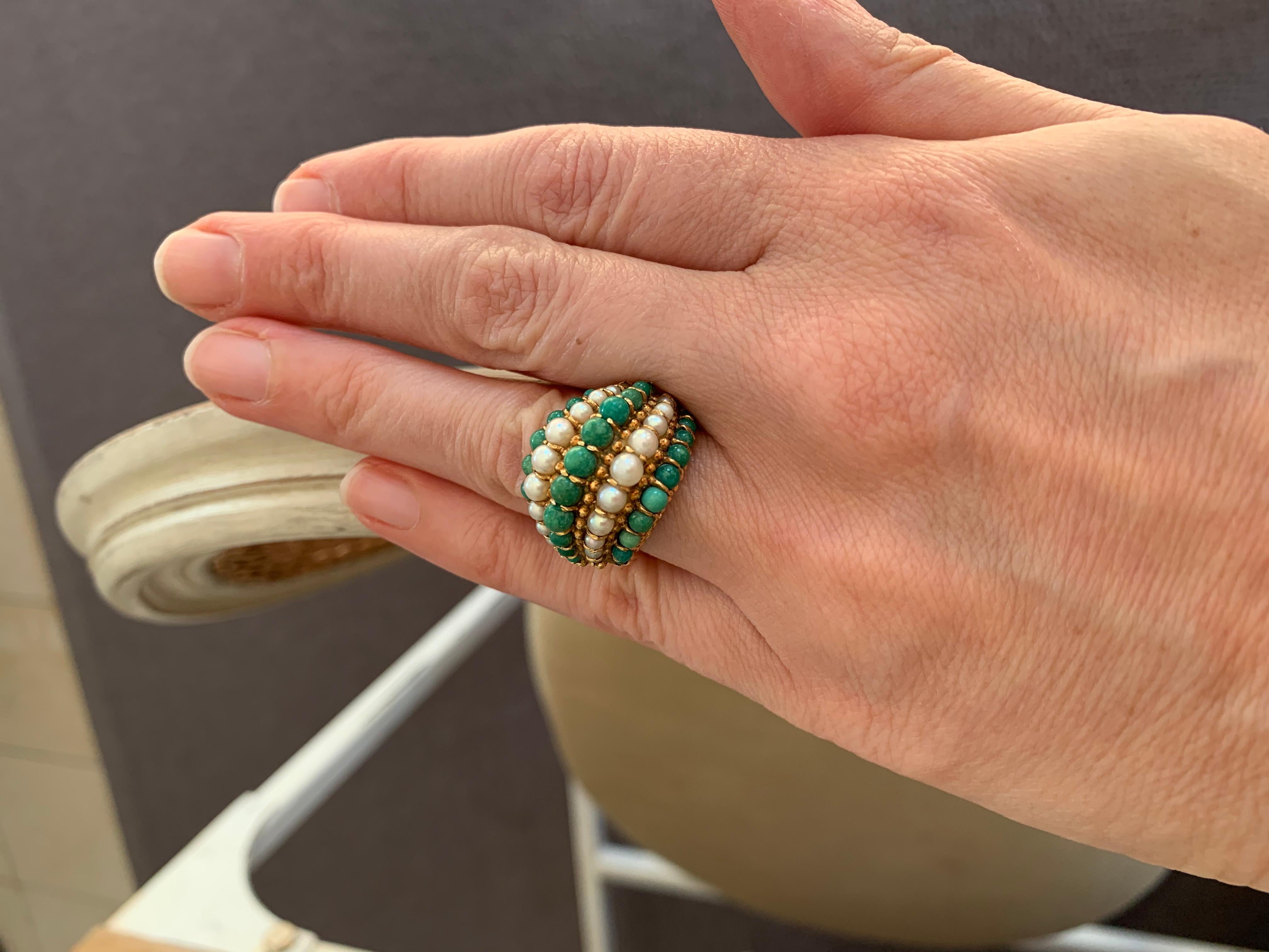Van Cleef & Arpels Turquoise Pearl 18 Karat Yellow Gold Dome Twist Ring 1