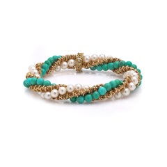 Van Cleef & Arpels Türkis-, Perlen- und Goldarmband, circa 1960er-1970er Jahre
