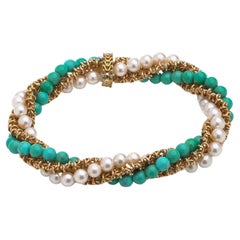 Van Cleef & Arpels turquoise, pearl and gold twist bracelet, circa 1960s–1970s