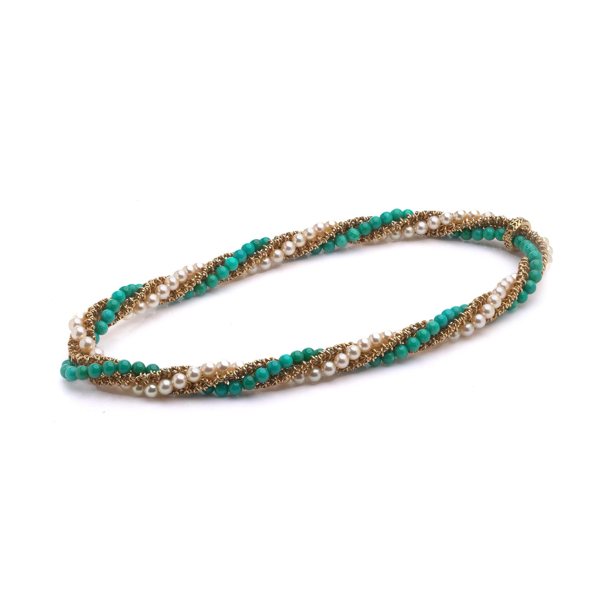 Donna Collana Van Cleef & Arpels in turchese, perle e oro, circa anni '60-'70 in vendita