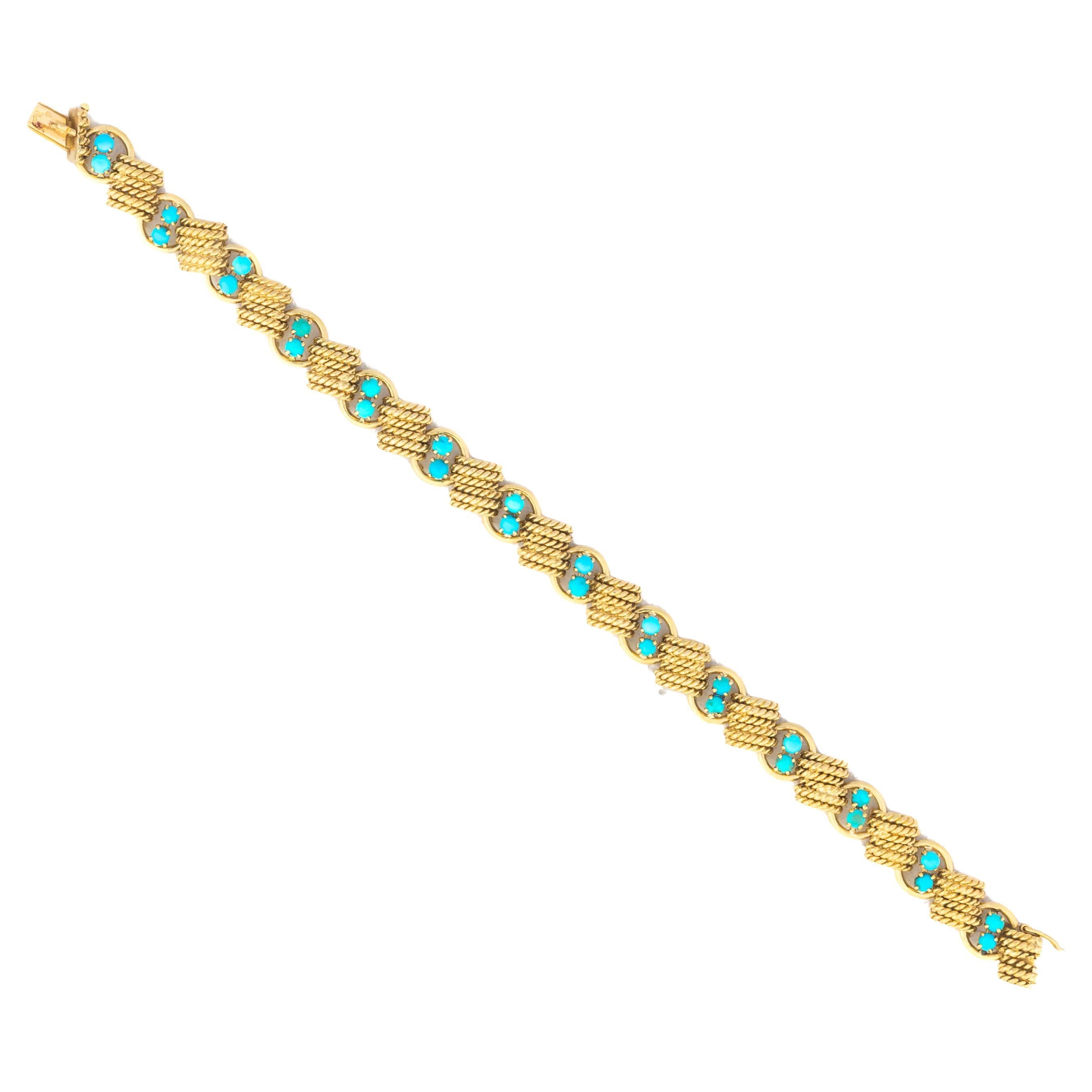 Van Cleef & Arpels Turquoise Rope Motif Bracelet For Sale
