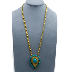 Van Cleef & Arpels Turquoise, Sapphire, and Diamond Pendant Necklace