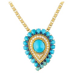 Van Cleef & Arpels Collier pendentif en turquoise, saphir et diamants