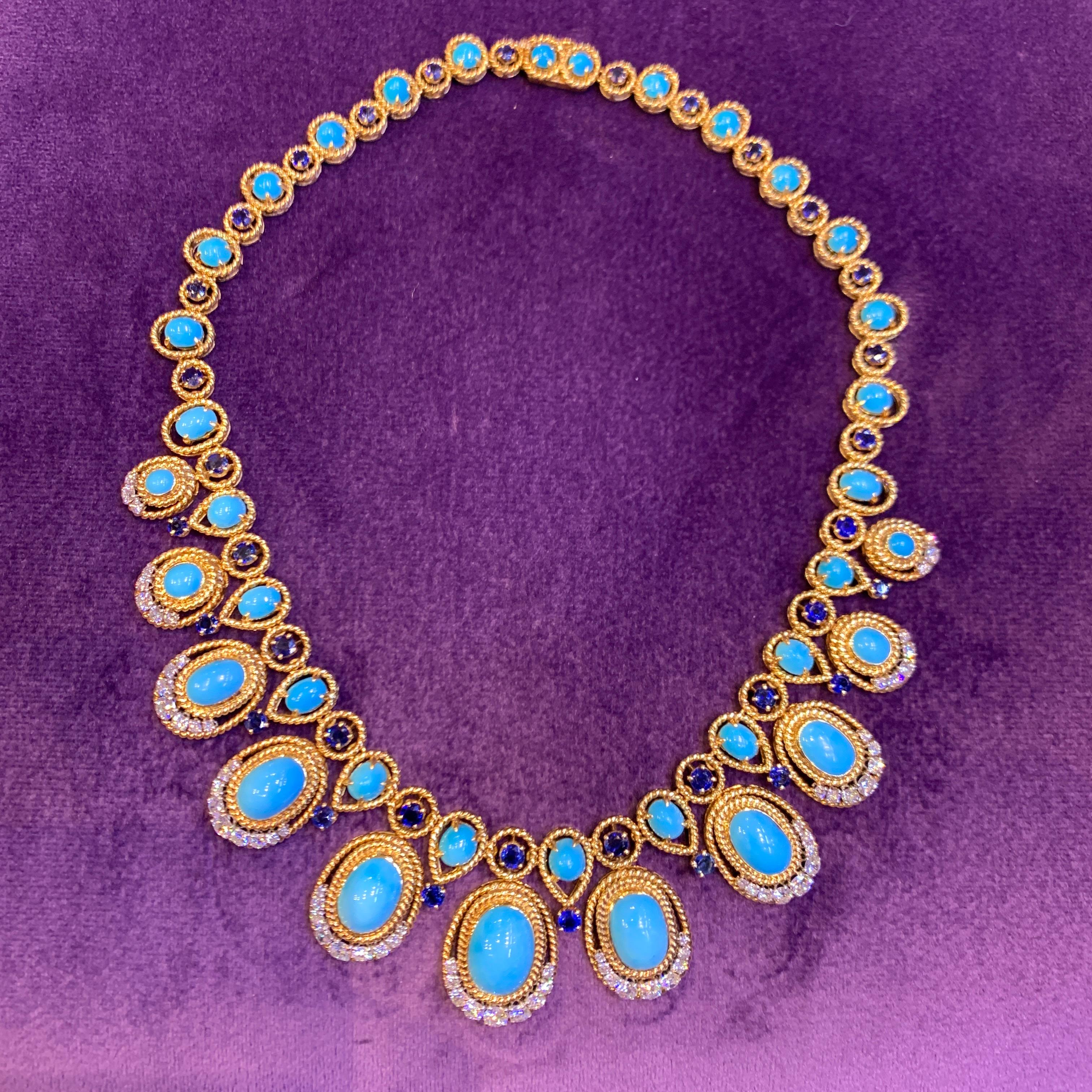 Van Cleef & Arpels Turquoise Sapphire & Diamond Necklace 7