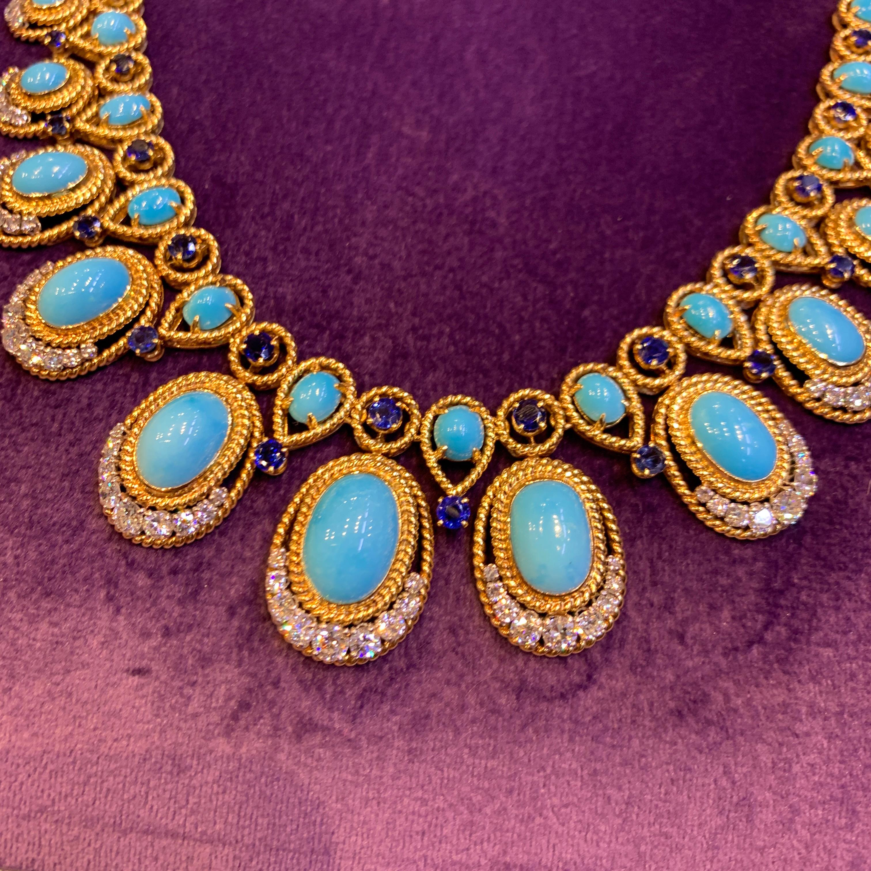 Van Cleef & Arpels Turquoise Sapphire & Diamond Necklace 8