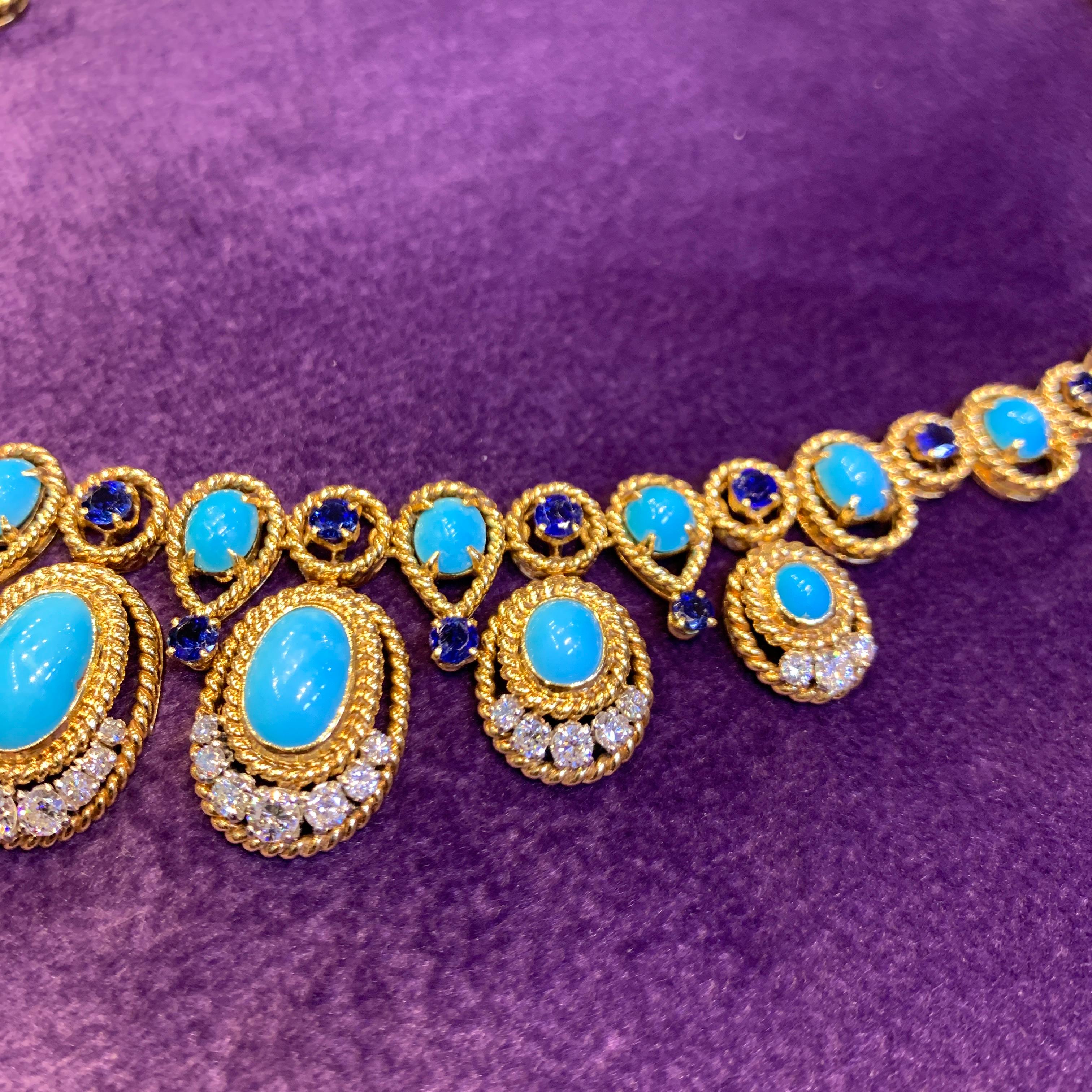 Van Cleef & Arpels Turquoise Sapphire & Diamond Necklace 9