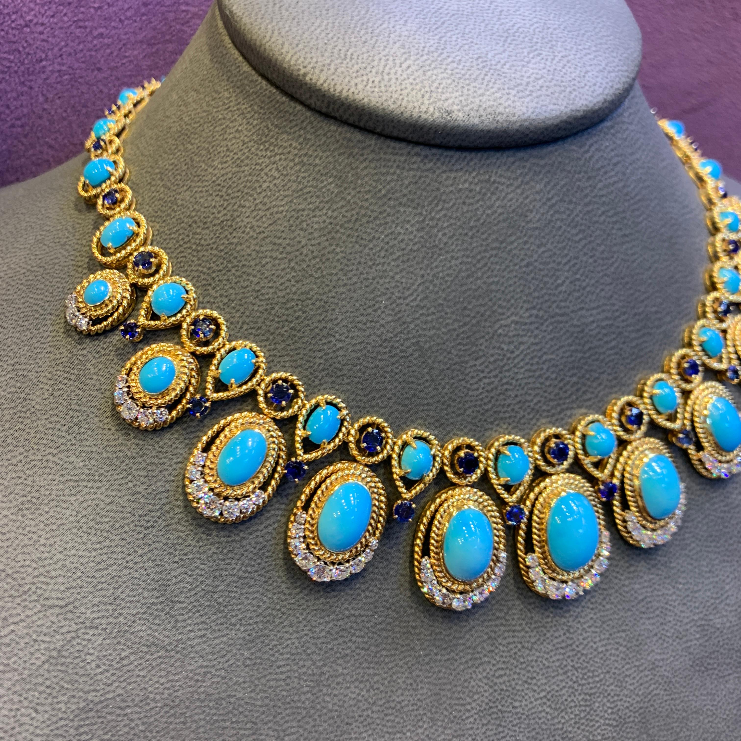 Women's Van Cleef & Arpels Turquoise Sapphire & Diamond Necklace