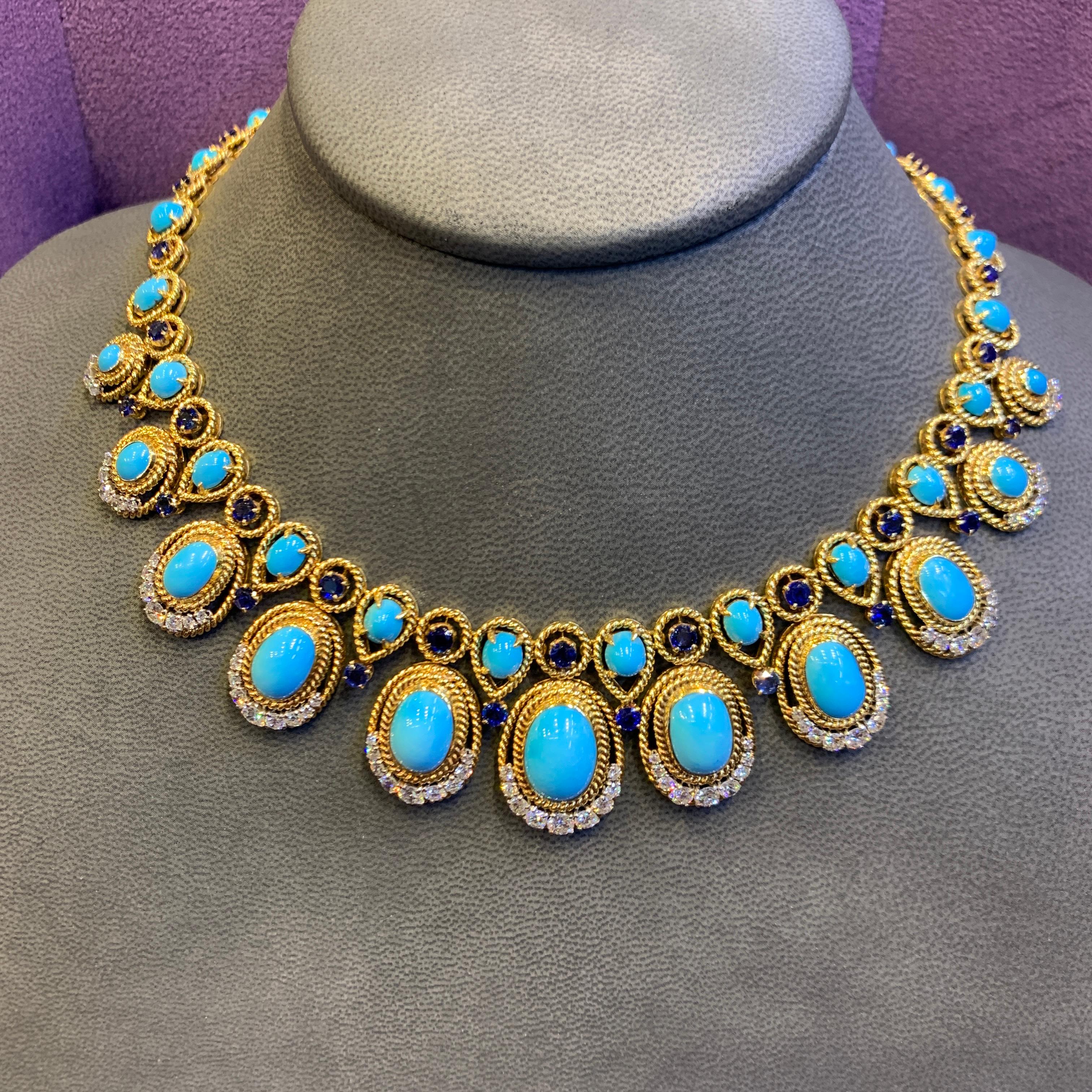Van Cleef & Arpels Turquoise Sapphire & Diamond Necklace 3