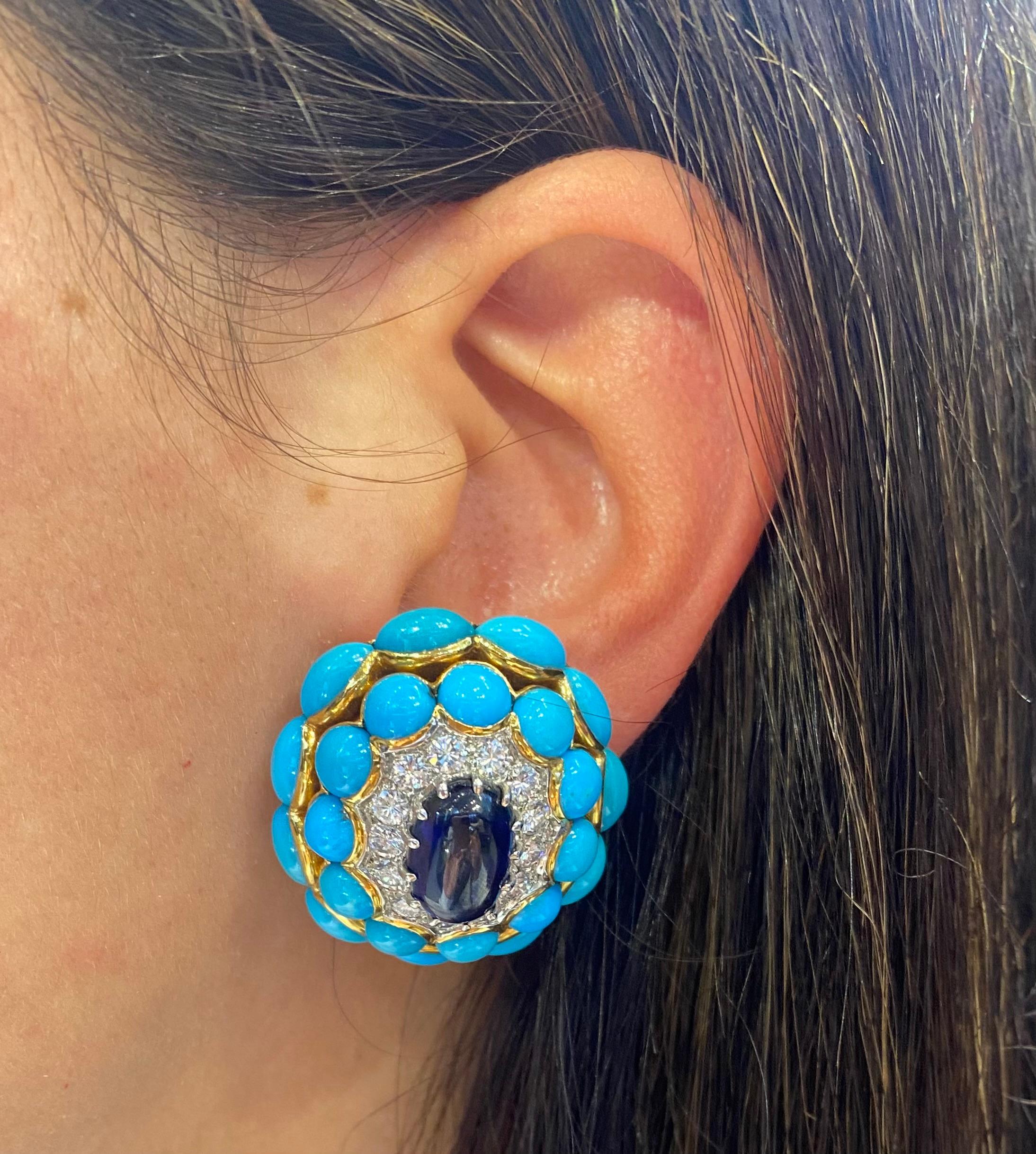 Van Cleef & Arpels Boucles d'oreilles turquoise et saphir Excellent état - En vente à New York, NY